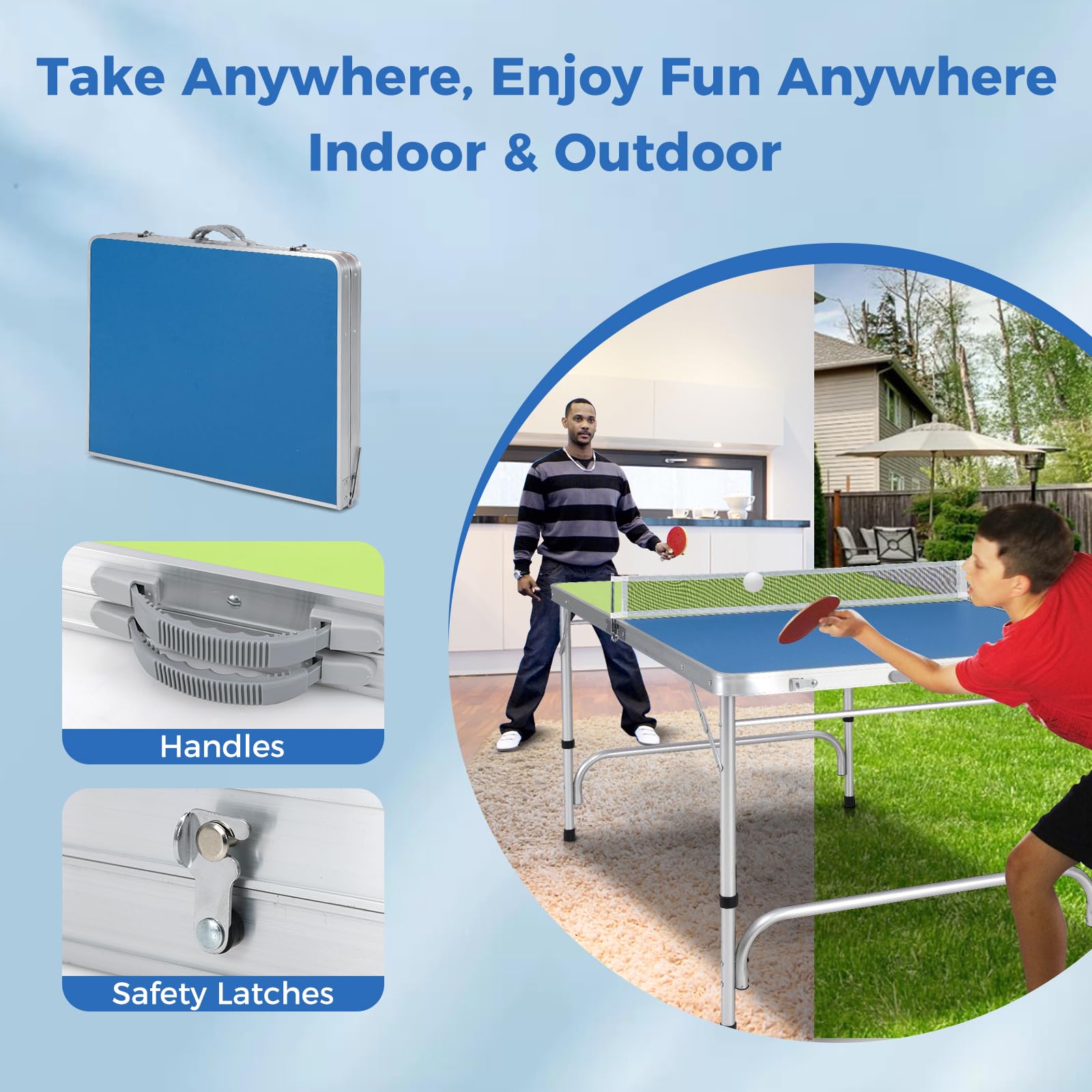 Goplus Foldable Ping Pong Table - 100% Preassembled Indoor Outdoor Table Tennis Set with Net, 2 Paddles & Balls | Portable for Backyard, Garage, Office & Family Game Night