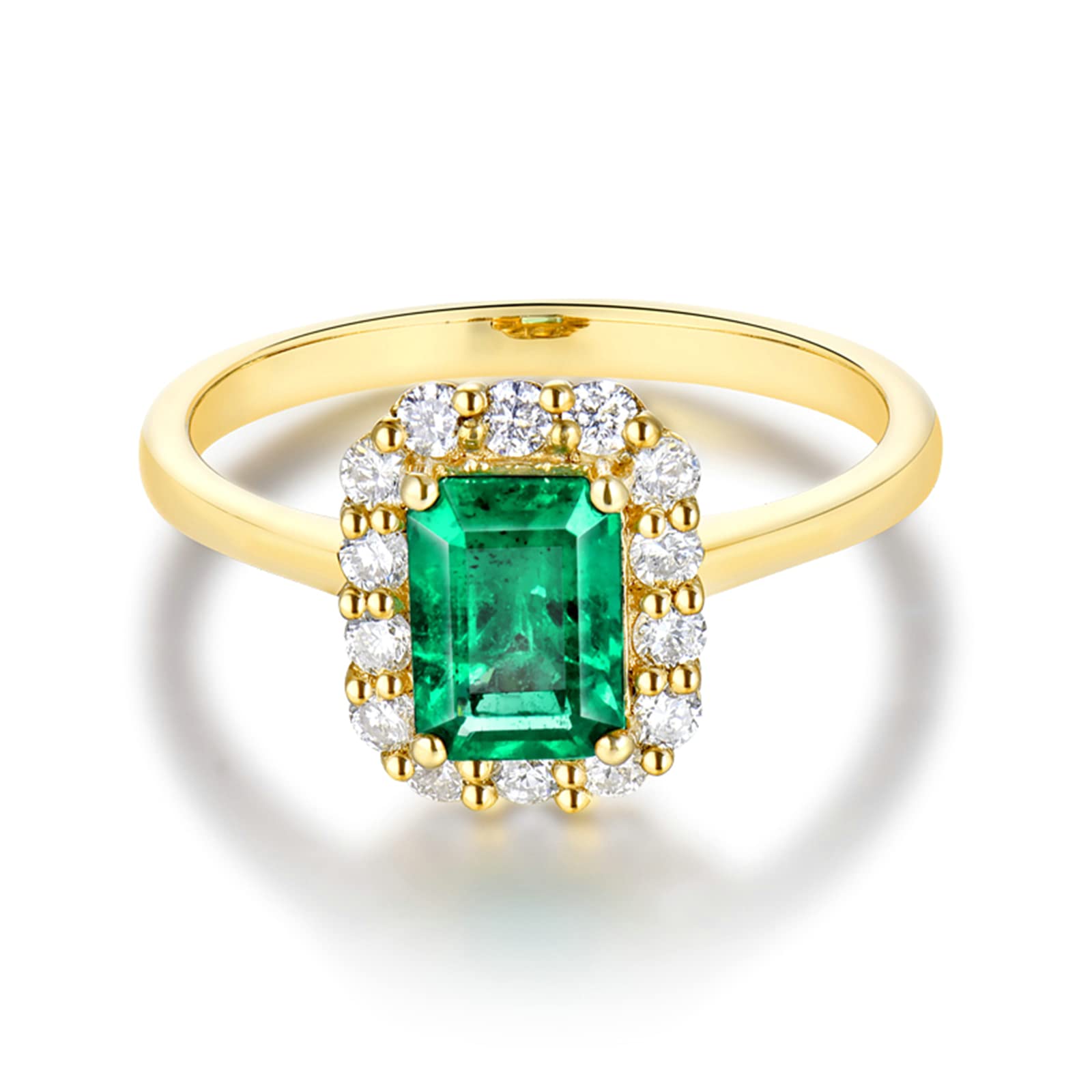 18K Yellow Gold & 925 Sterling Silver Women's Wedding Rings - Simple Emerald Moissanite/Zirconia Band for Engagement, Anniversary & Everyday Wear