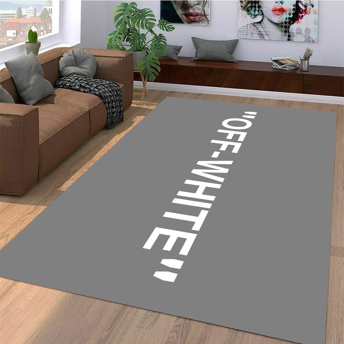 Stylish Off-White & Gray Printed Street Art Rug – 5.2x6.9 Feet (160x210cm) Non-Slip Floor Carpet for Living Room, Bedroom & Office Decor – Perfect Gift for Home Design Enthusiasts