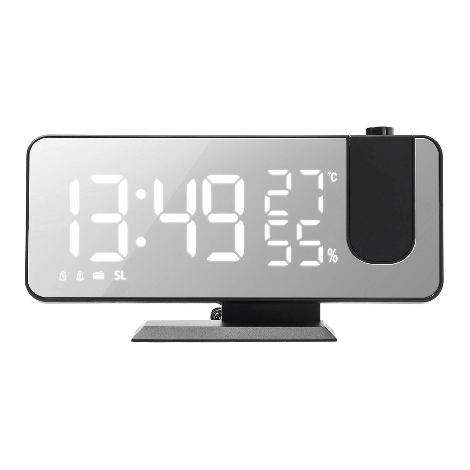 Galapara Digital Alarm Clock with Projector & Mirror Surface - 4-in-1 LED Display Clock with Indoor Temperature/Humidity Monitor, FM Radio & USB Charger | ℃/℉ Selectable | Perfect for Bedroom, Office & Travel