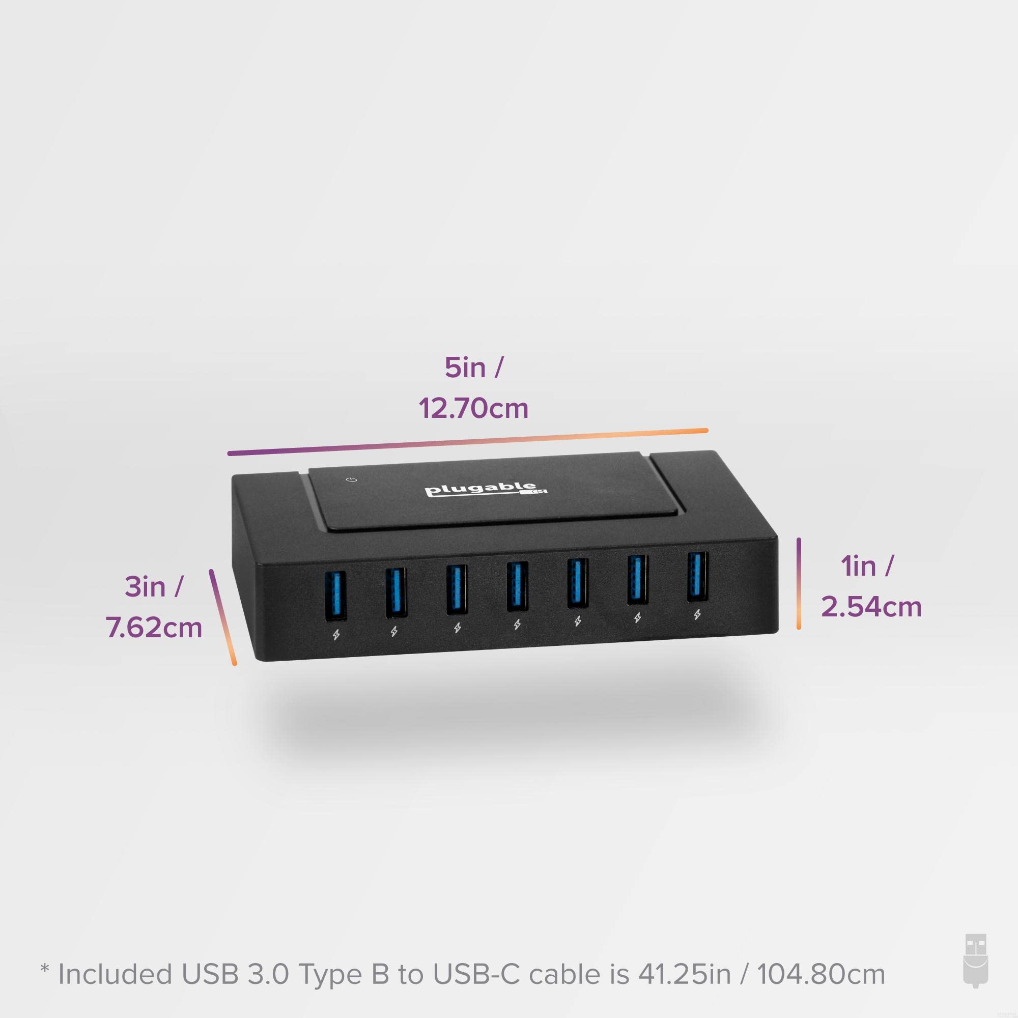 Plugable 7-in-1 USB Hub with 60W Adapter for Laptop & Devices - Fast Data Transfer for Home & Office