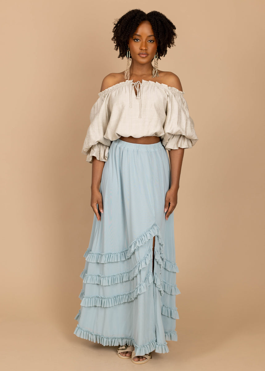 Eadie Skirt in Ice Blue | Women's Flowy Midi Skirt with Pockets | Perfect for Summer Outfits, Beach Vacations & Casual Date Nights