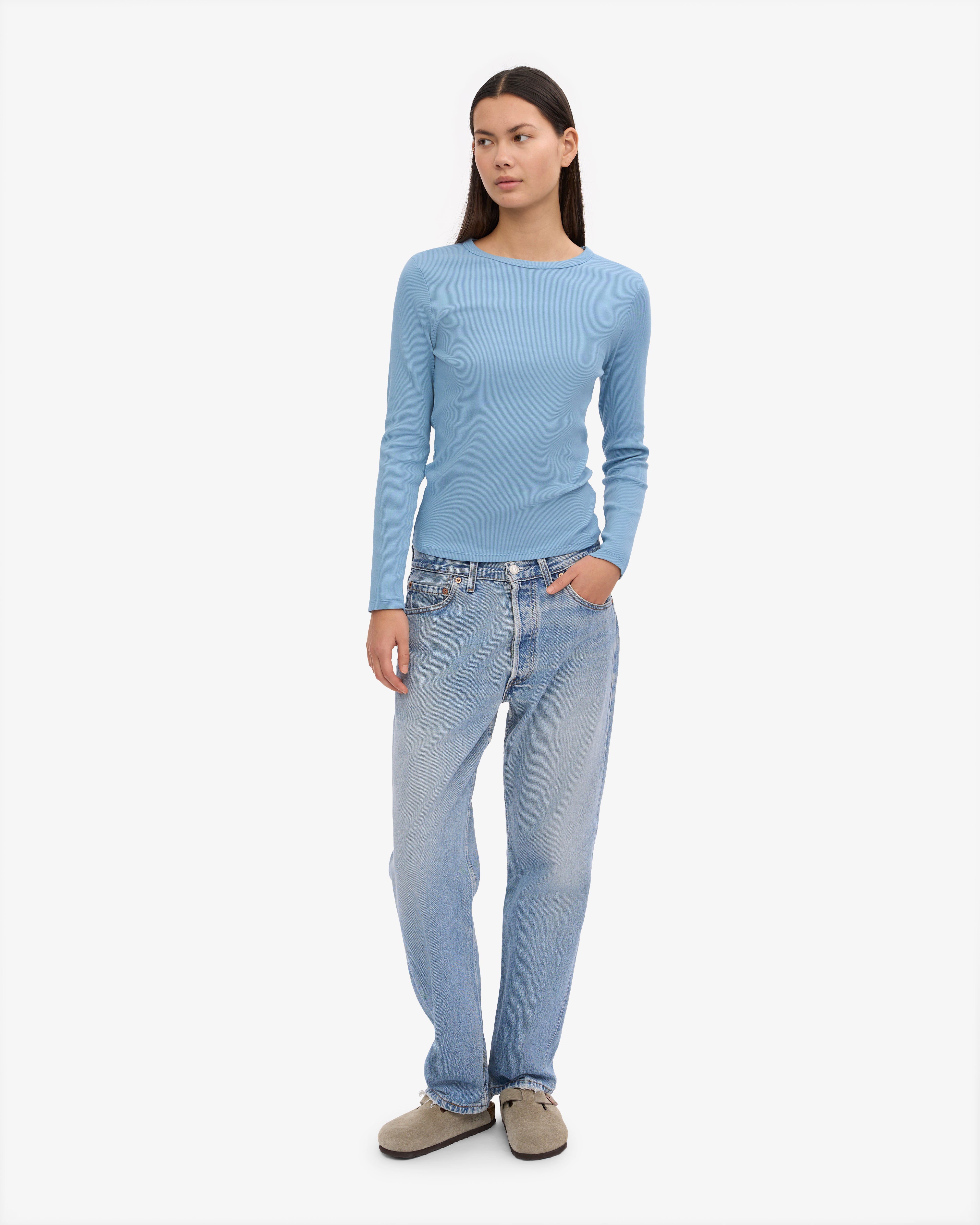 Organic Long Sleeve T-Shirt for Women - Soft & Comfortable Seaside Blue Top - Perfect for Casual Wear, Layering & Outdoor Activities
