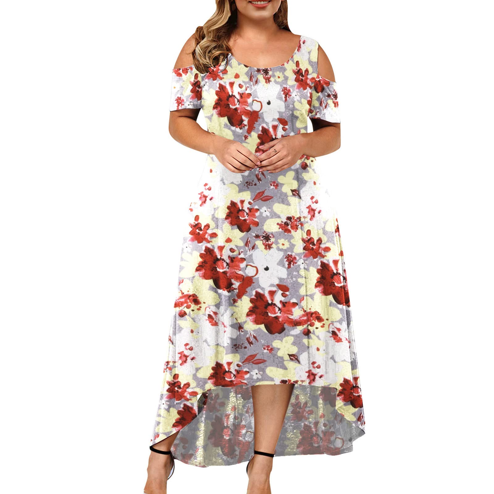 Floral Print Short Sleeve Sundress for Women - Plus Size Beach Dress, Summer Casual Shoulder Tie Dress | Perfect for Vacations, Pool Parties & Tropical Getaways