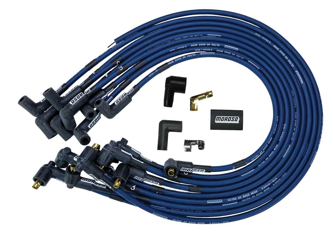 Moroso IGNITION WIRE SET ULTRA 40 UNSLEEVED BBC NON-HEI BLUE - High Performance Spark Plug Wires for Classic Cars & Hot Rods
