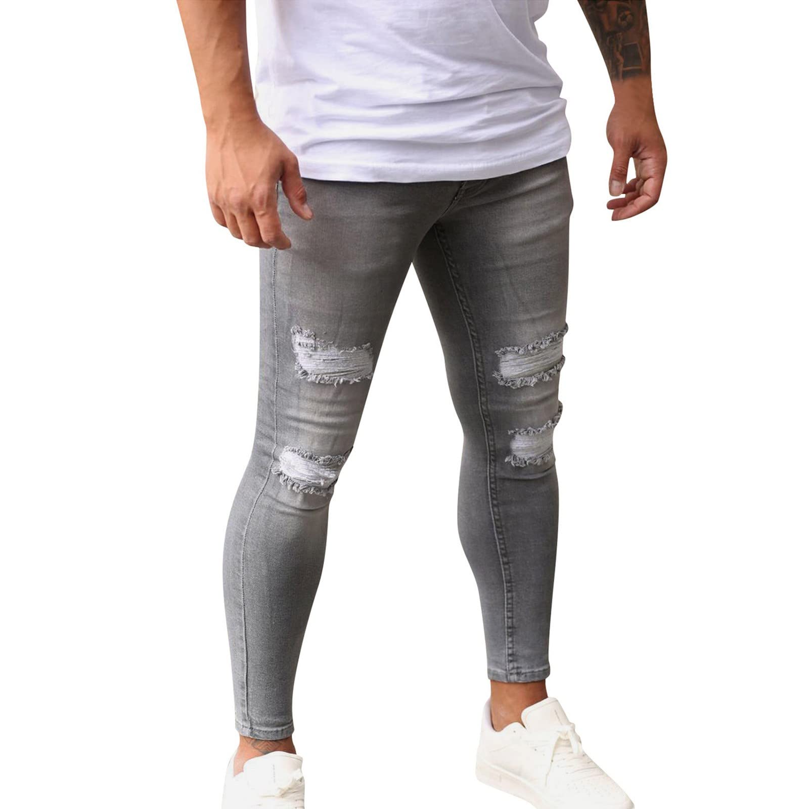 **Men's Athletic Skinny Jeans - Stretch Denim Workout Pants with Pockets for Gym, Running & Casual Wear | Black Slim Fit Summer Joggers**