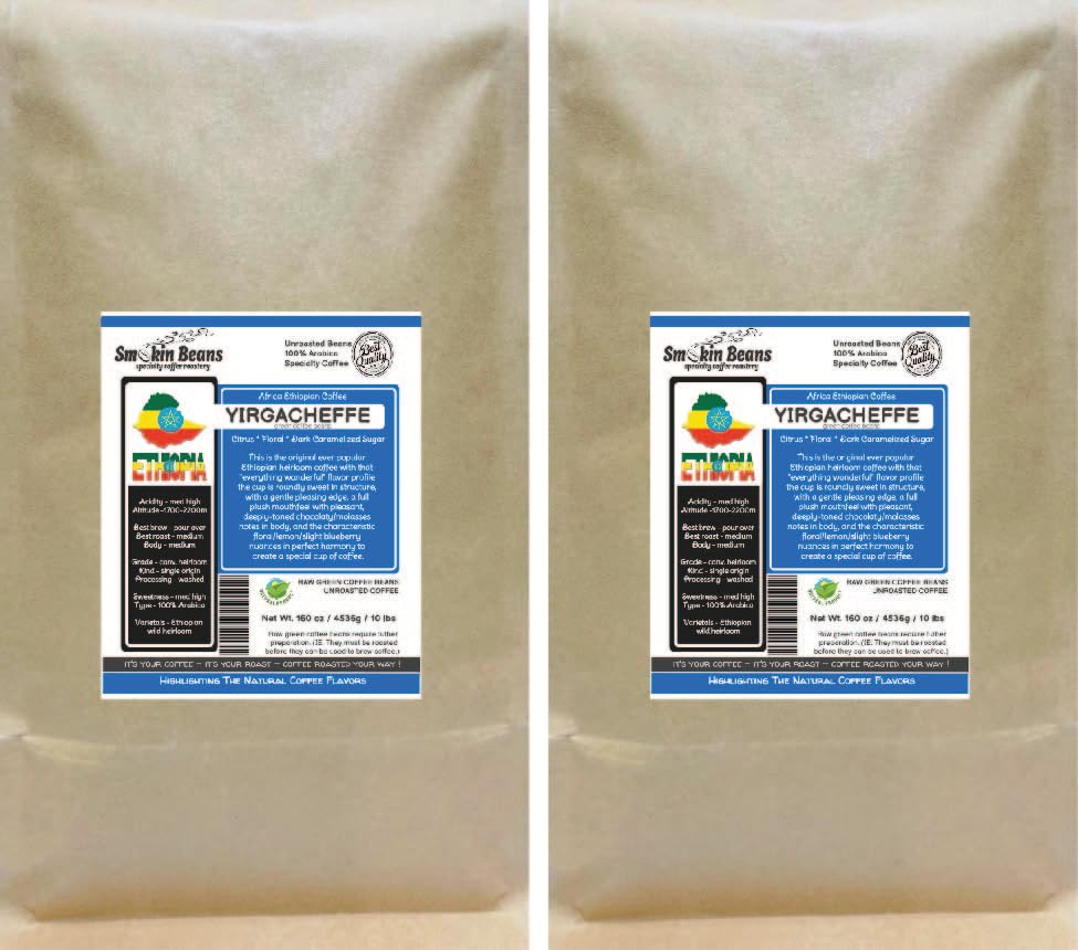 20-Pound Ethiopia Yirgacheffe Heirloom Green Coffee Beans - Unroasted, Specialty Grade, Fresh Current Crop - Perfect for Home Roasting & Brewing Premium Coffee - Ideal for Coffee Enthusiasts & DIY Roasters