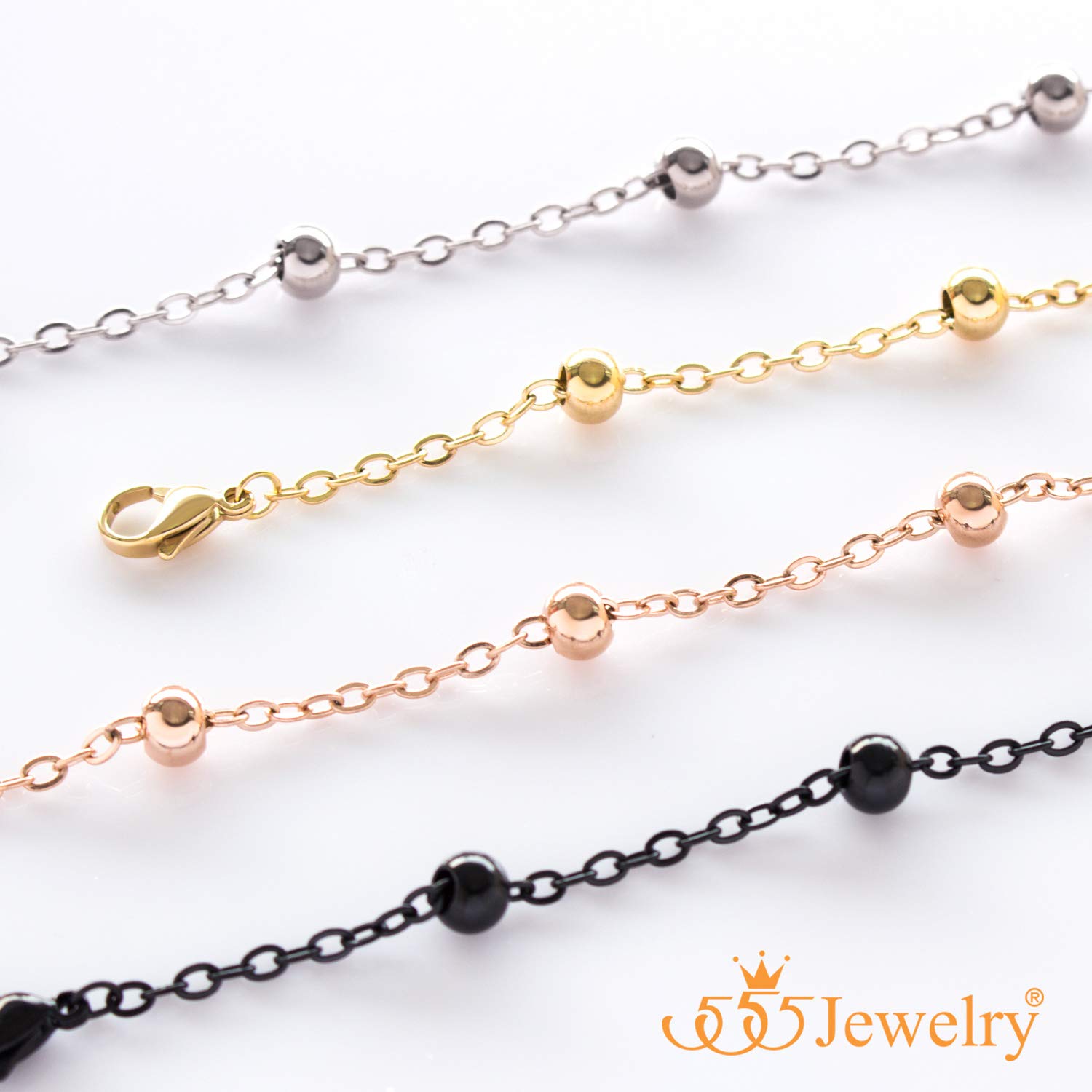 555Jewelry 2mm Stainless Steel Adjustable Beaded Cable Chain Bracelet for Women - Dainty Silver Beaded Bracelet for Ladies - 8 Inch Fashion Jewelry - Perfect for Everyday Wear, Office & Casual Outfits