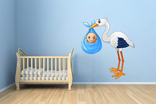 Baby Shower Stork Nursery Wall Decal - Kids Room Vinyl Sticker & Car Mural Art Decor LP8009 - Perfect for Nursery, Bedroom, Playroom & Car Windows