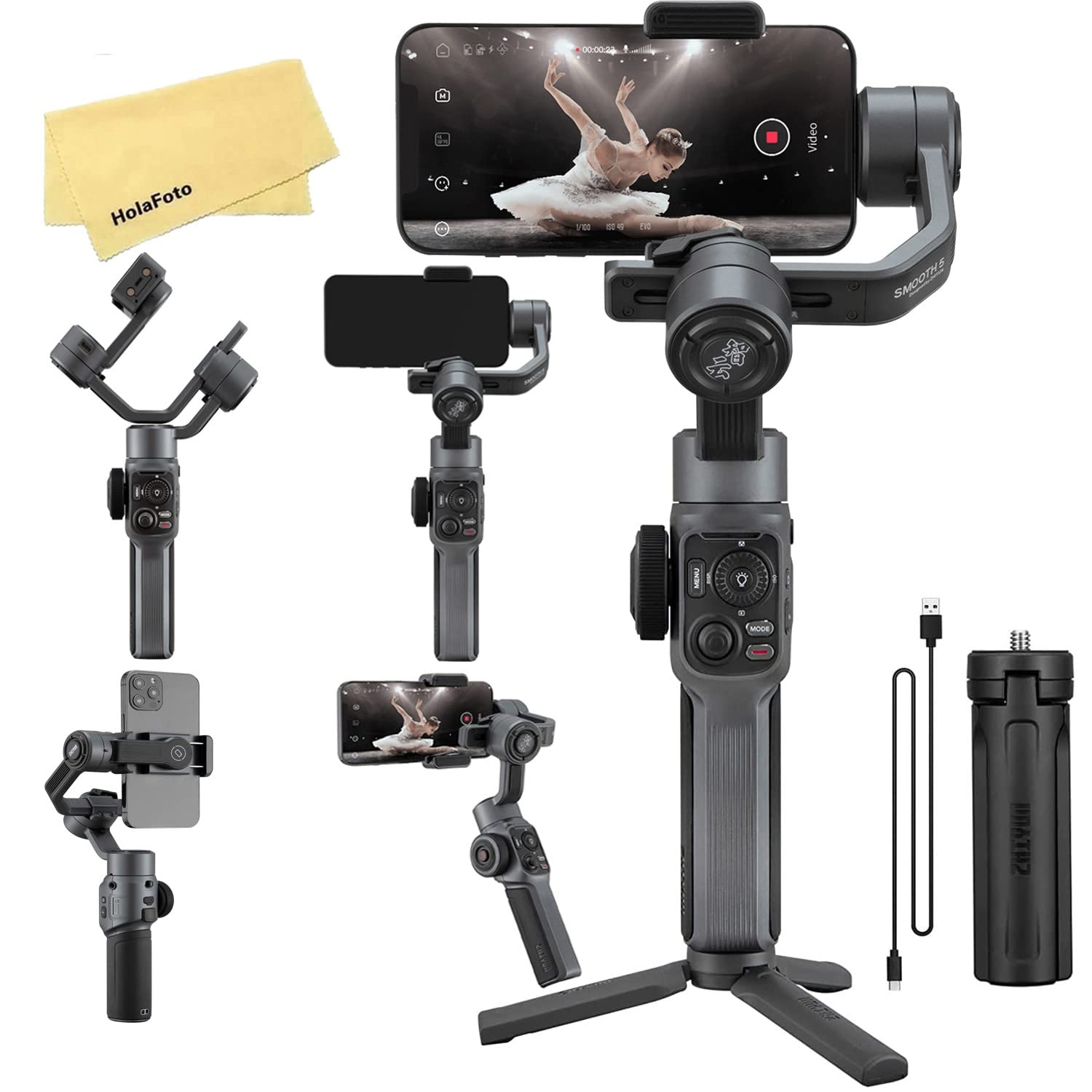 Zhiyun Smooth 5 3-Axis Smartphone Gimbal Stabilizer for iPhone 13 Pro Max/12/11/XS/X/XR/8/7/6 Plus & Android Phones - Handheld Vlogging Stabilizer for YouTube, TikTok Videos - Perfect for Travel Vlogging, Live Streaming & Social Media Content Creation