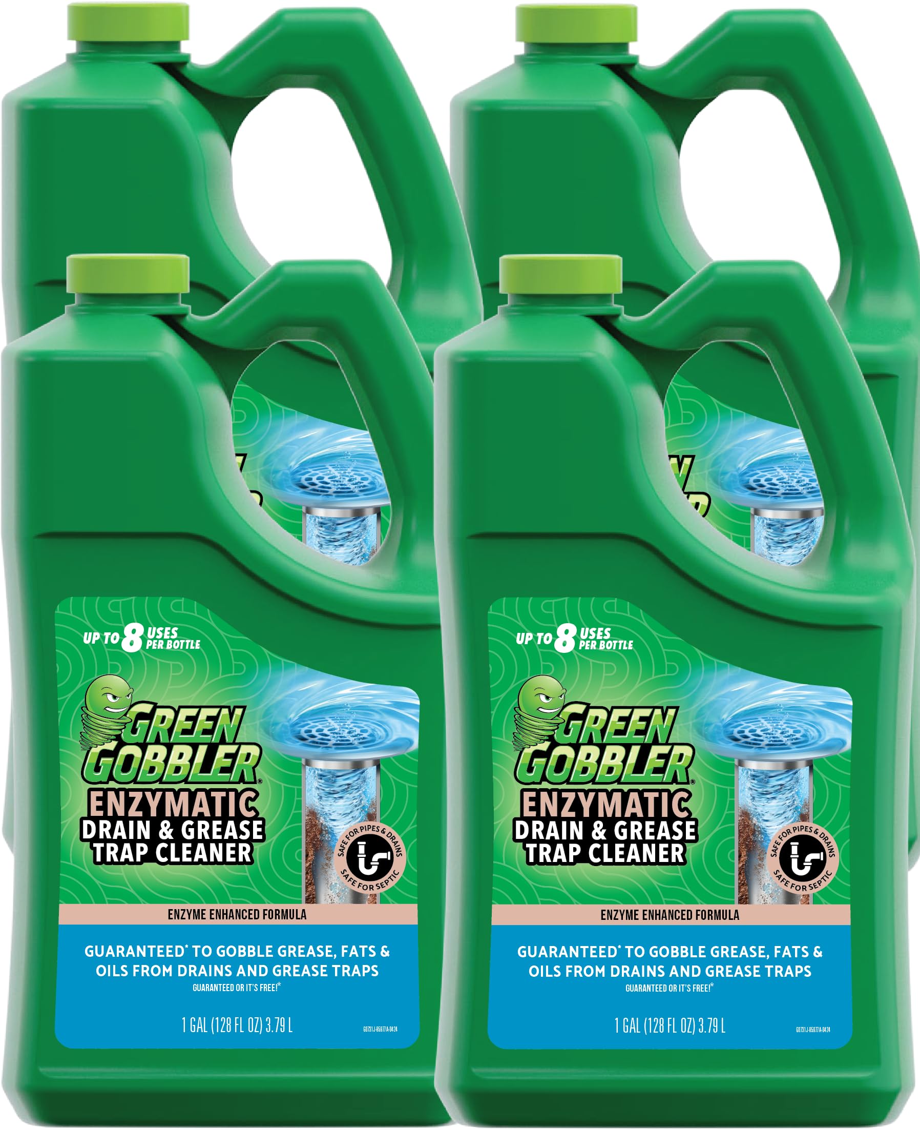 Green Gobbler Enzyme Drain Cleaner - 4 Gallon Case for Grease Trap & Sewer Treatment | Eliminates Foul Odors & Breaks Down Grease, Fat, Oil, Paper in Septic Tanks, Drain Lines | Perfect for Restaurants, Commercial Kitchens & Home Plumbing Maintenance