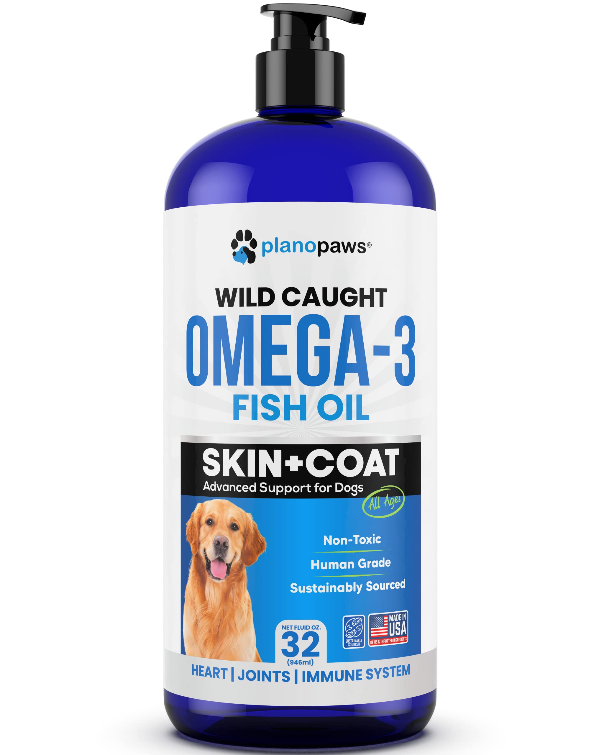 Premium Omega 3 Fish Oil for Dogs - Advanced Dog Supplement for Healthy Skin & Coat - Reduces Shedding & Itching - Supports Joint, Brain & Heart Health - Better Than Salmon Oil - Liquid Fish Oil for Daily Wellness - Perfect for Active Dogs & Senior Pets