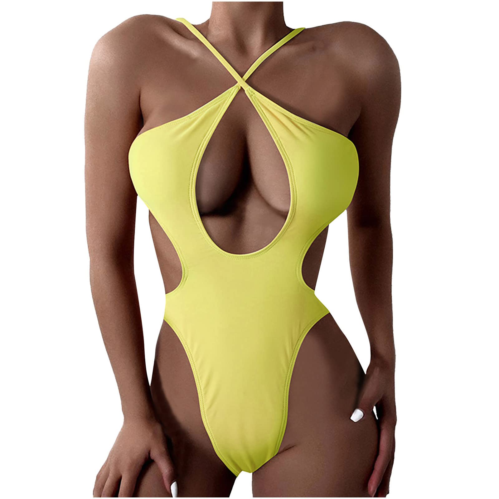 Sexy Cut Out One Piece Swimsuit for Women - Backless High Neck Bikini Bathing Suit with Semi Thong Design | Perfect for Beach Vacations, Pool Parties & Summer Getaways