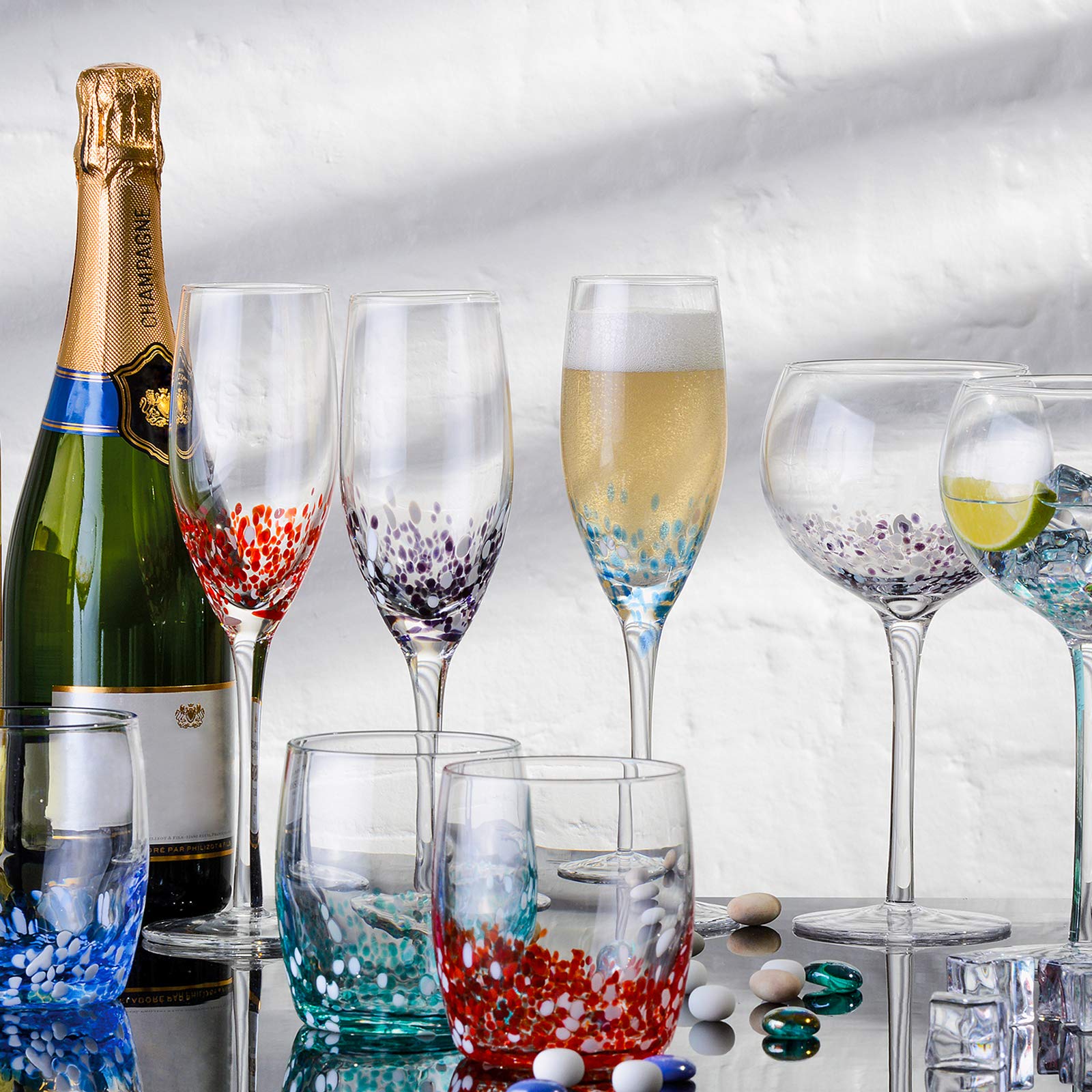 Speckle Champagne Flutes Set of 4 - 250ml Multicolored Crystal Glasses | Perfect for Engagement Gifts, Wedding Toasts & Anniversary Celebrations | Elegant Drinkware for Parties & Special Occasions
