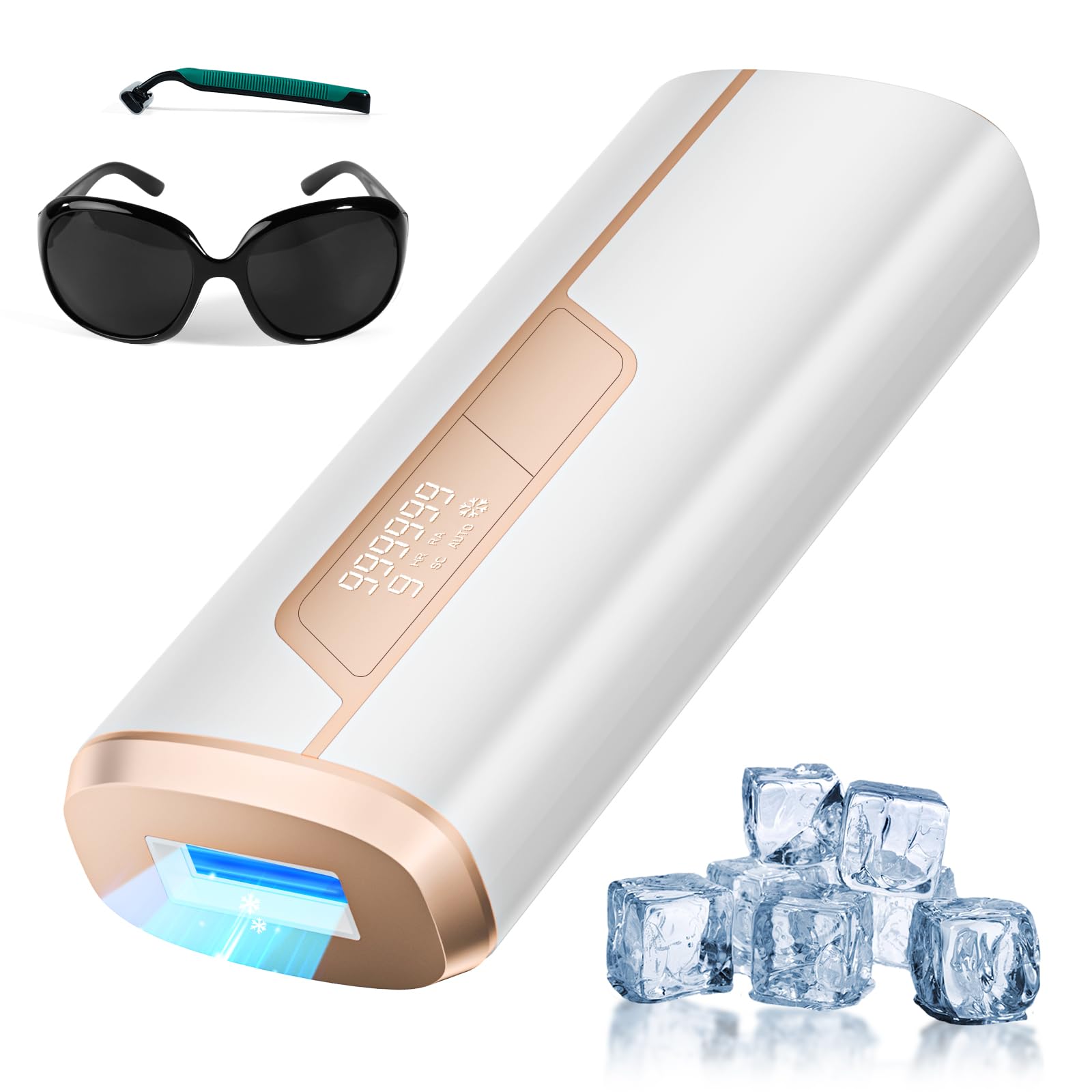 Painless Ice Cooling IPL Laser Hair Removal Device for Women & Men - Permanent Hair Remover for Face, Legs, Arms & Body | 3-in-1 At-Home Hair Removal System | Perfect for Smooth Skin & Hair-Free Confidence (Home Salon, Travel, Gifting)