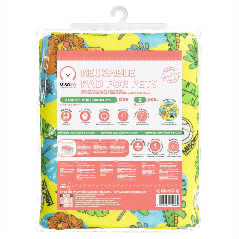 Misoko Reusable Pet Pads with Lion Design, Yellow Color, 2-Pack - Absorbent & Washable for Dogs, Cats, Puppies - Perfect for Crate Training, Bedding & Travel Use