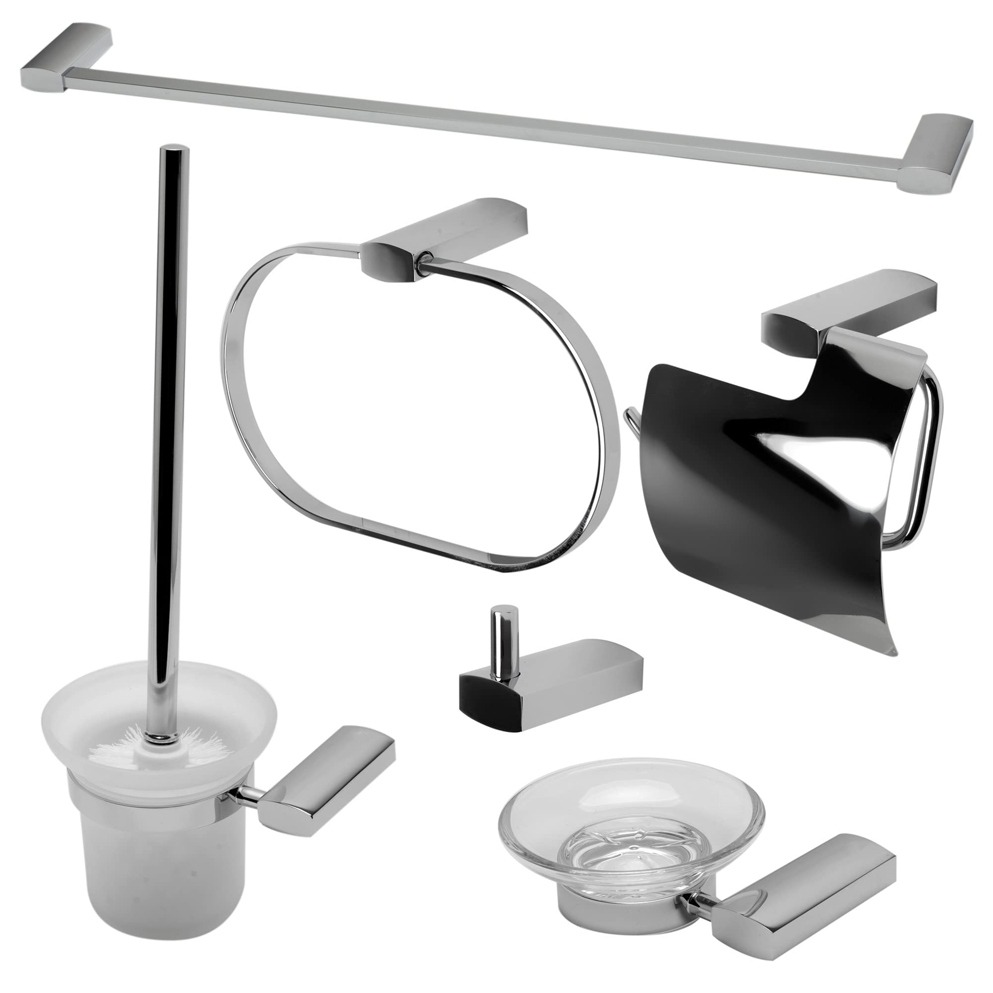 ALFI AB9503-PC 6-Piece Polished Chrome Bathroom Accessory Set - Towel Holder, Soap Dispenser & More for Modern Bathroom Decor