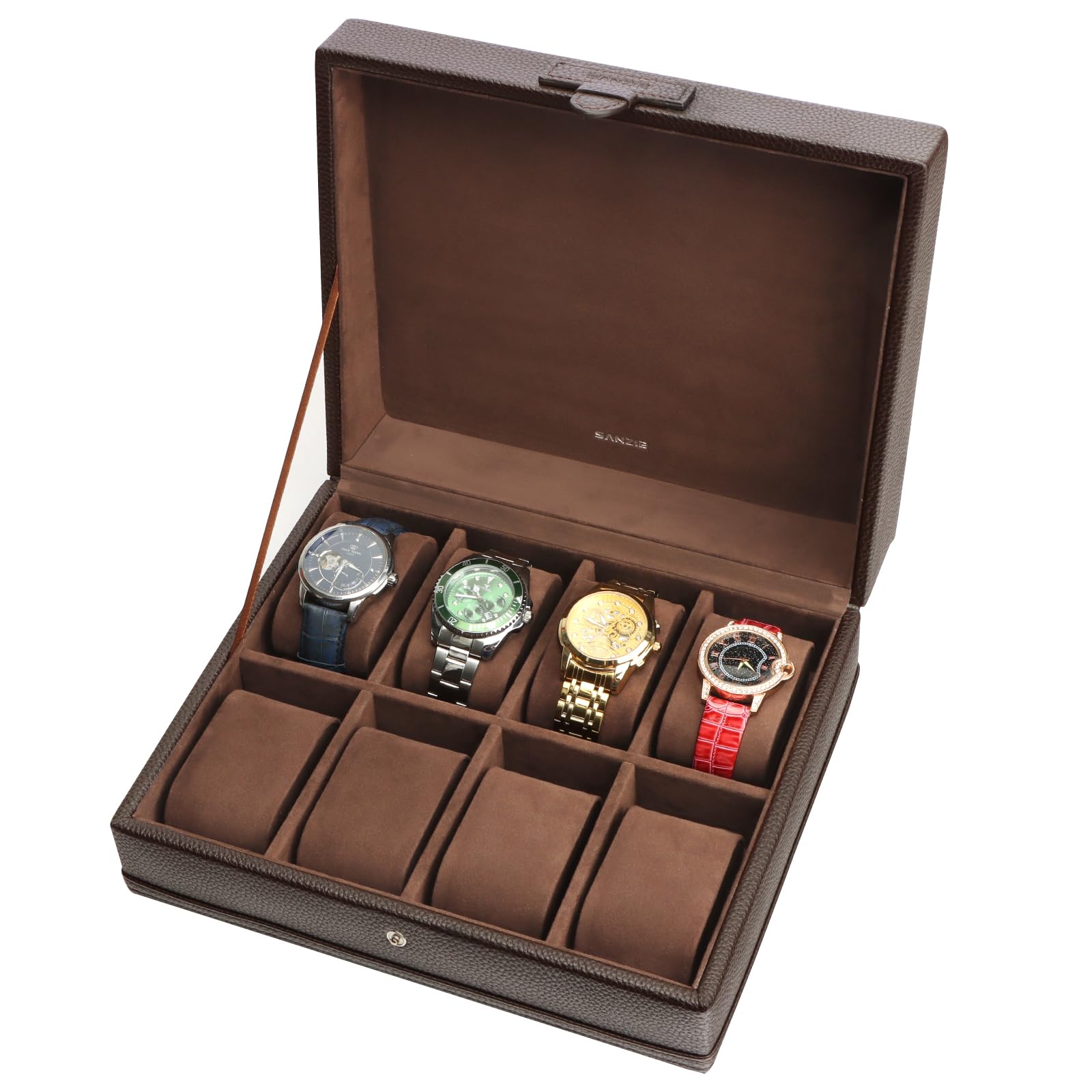 SANZIE 8-Slot Luxury Watch Box for Men - Premium Synthetic Leather Watch Case with Removable Pillows, Organizer & Storage | Perfect for Watch Collections, Gifts & Travel Accessories