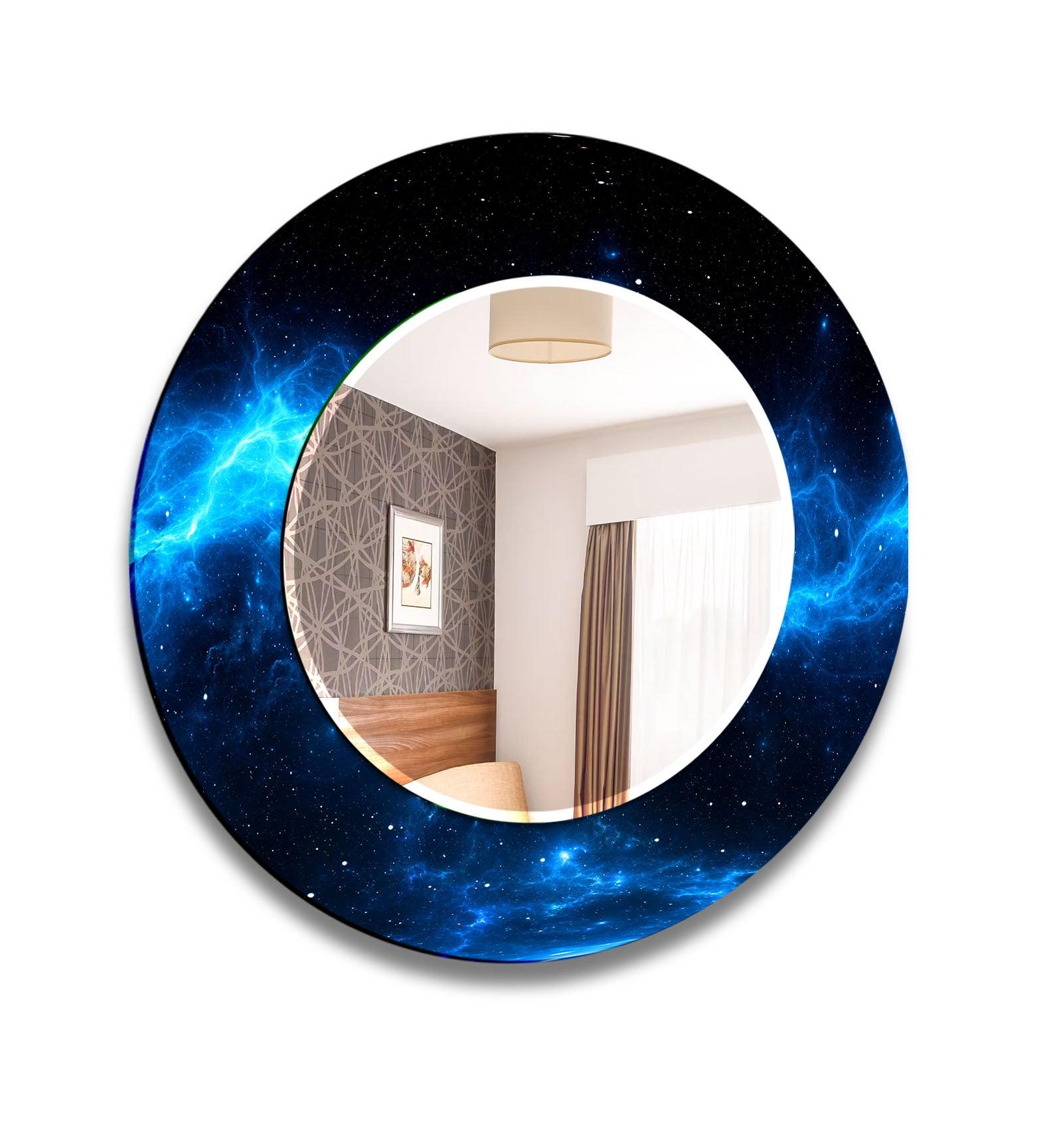 Modern Black and Blue Abstract Wall Mirror - Large Decorative Mirror for Living Room, Bedroom, or Entryway - Perfect for Home Decor and Interior Design