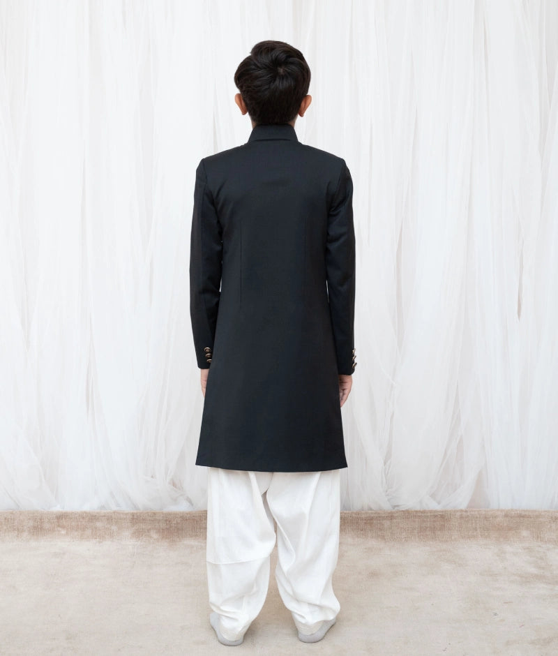 **Pre-Order: Elegant Black Sherwani with Salwar Set for Men – Perfect for Weddings, Festivals & Special Occasions**