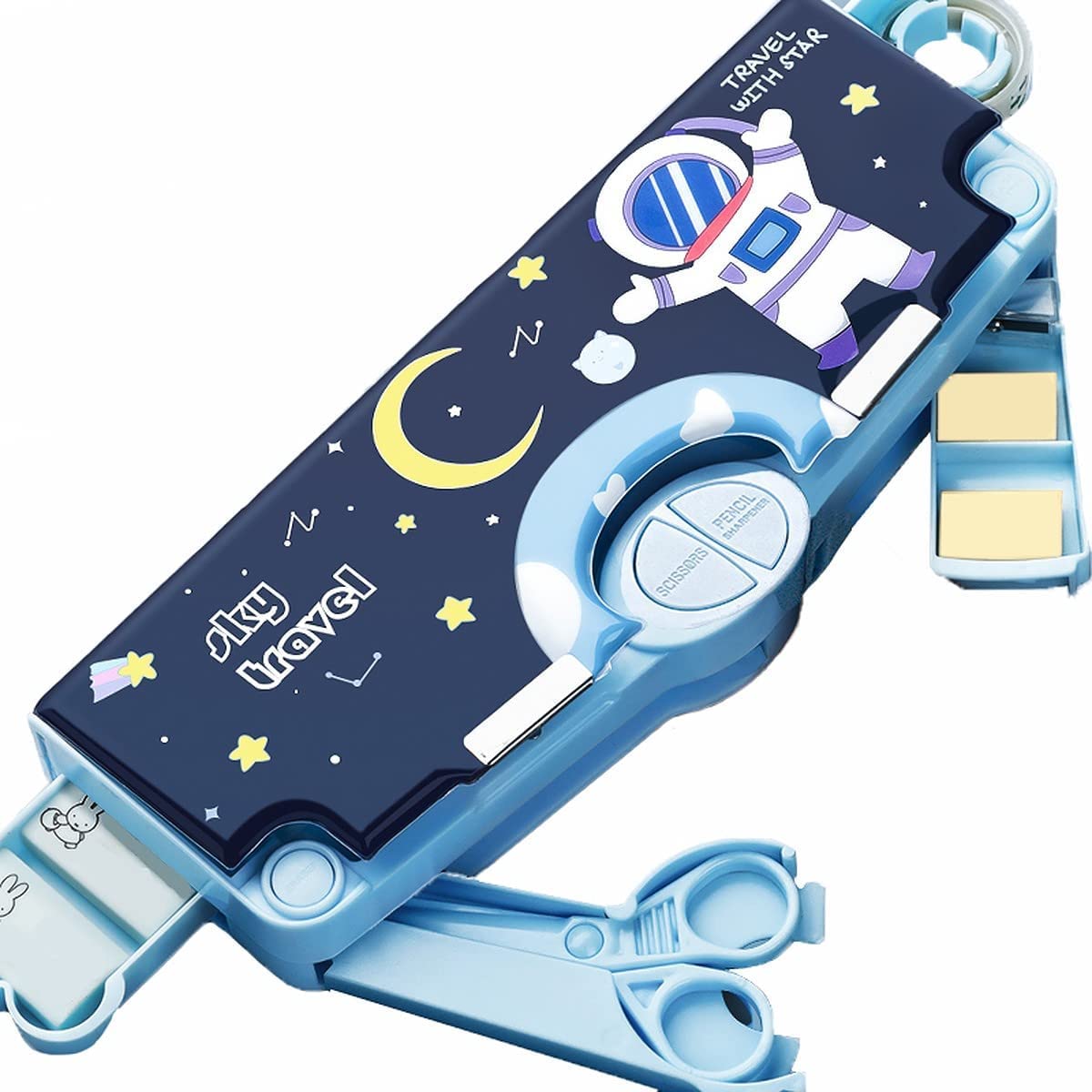 Galaxy Space Themed Pencil Case for Kids - School Supplies Organizer with Accessories (Blue Plastic Box) - Perfect for Classroom, Homework & Back to School Gifts