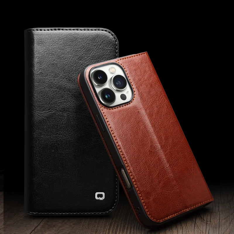 QIALINO Genuine Leather Case for iPhone 16 Pro Max - Premium Protection & Slim Fit - Perfect for Business, Travel & Everyday Use