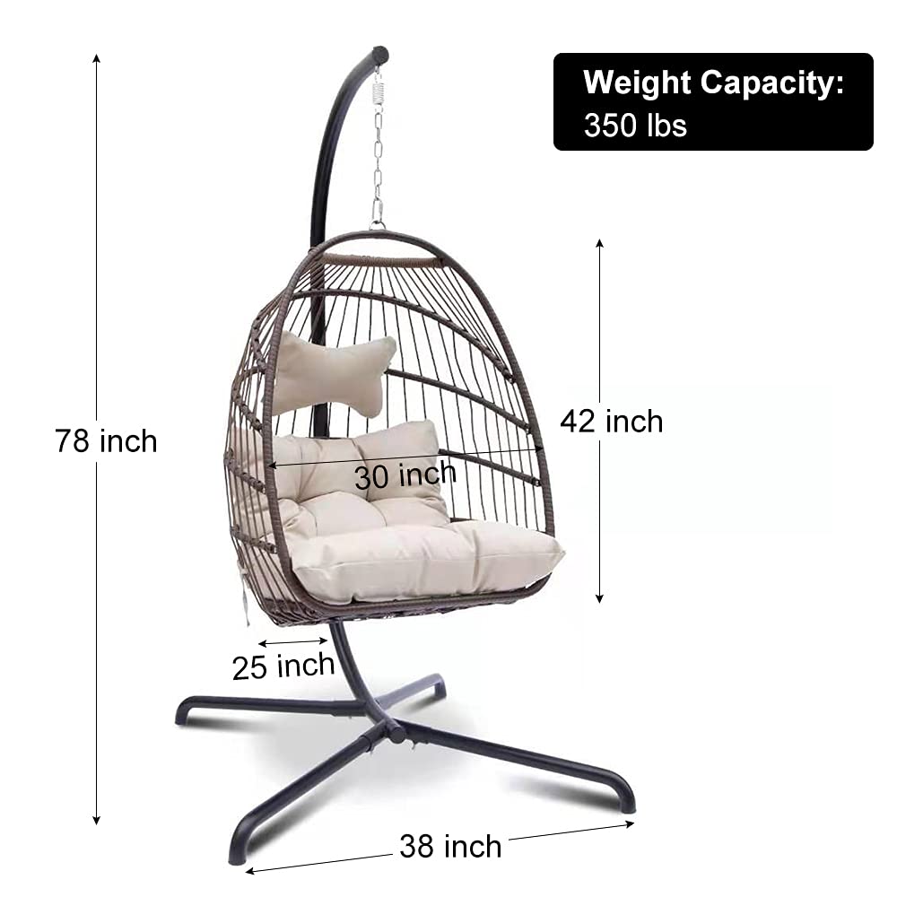 Outdoor Hanging Egg Chair Swing with UV-Resistant Cushions & Aluminum Frame - 350lb Capacity Patio Hammock for Backyard, Balcony, Garden - Perfect for Relaxing & Reading (Brown with Protective Cover)