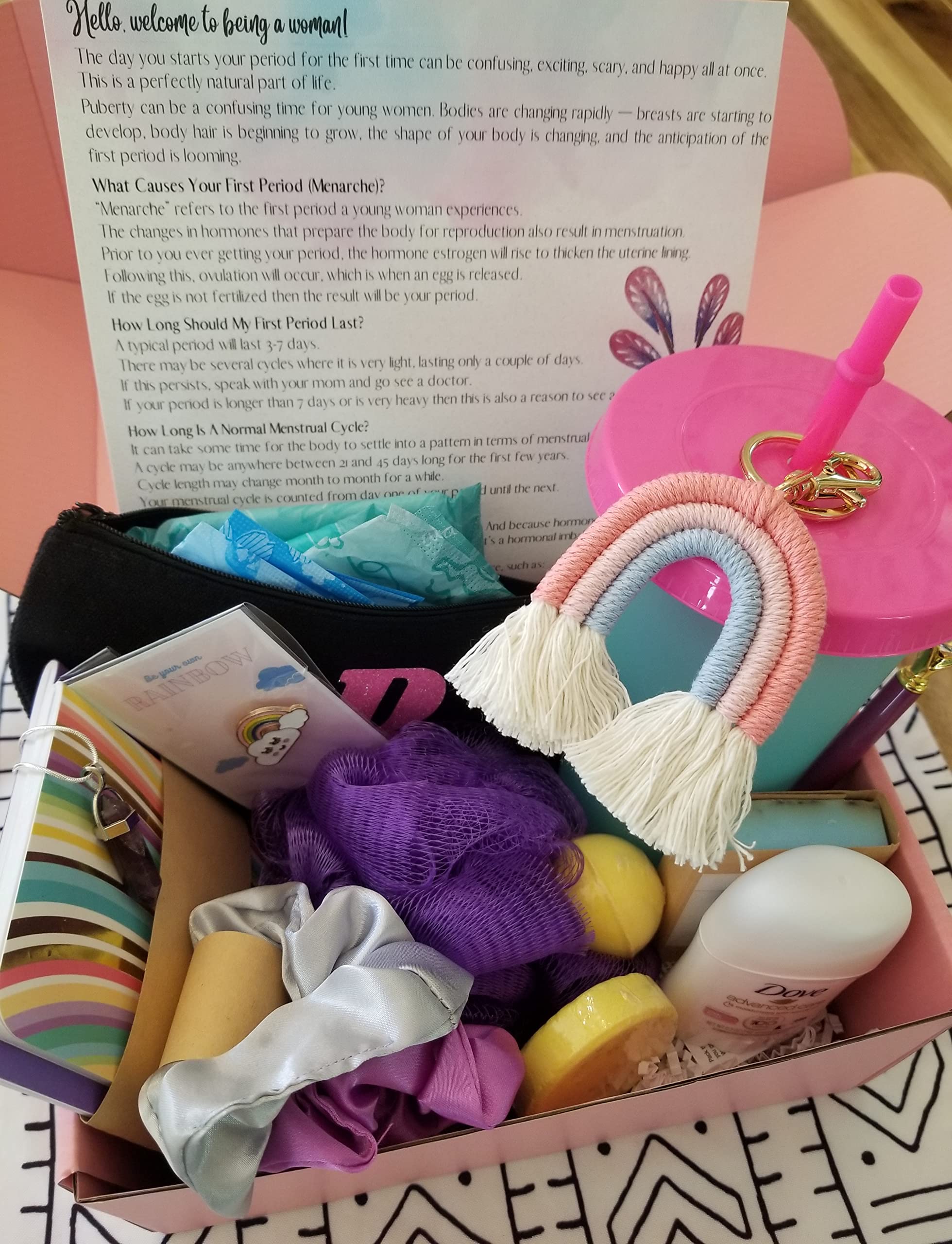 First Period Gift for Teen Girls - Personalized Menstrual Care Package with Cup & Necklace | Essential Period Kit for Tweens | Pink Gift Set for First Flow | Perfect for School, Travel & Home Use