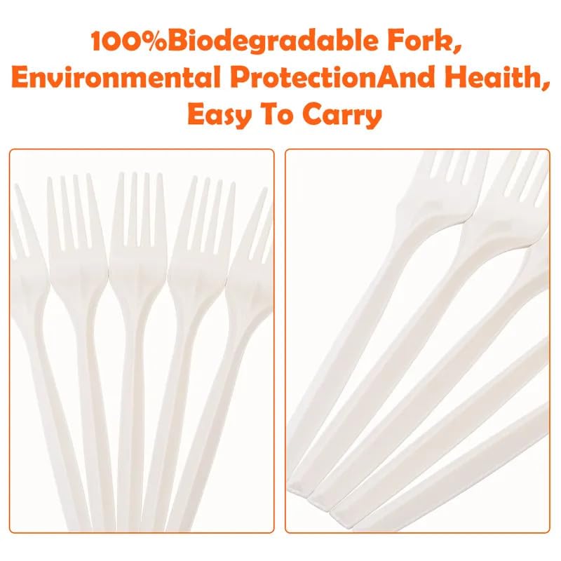 100% Eco-Friendly Compostable Forks - 50 Large Disposable Cornstarch Utensils (6.7 Inch) | Durable, Heat-Resistant Plastic Fork Alternative | Perfect for Parties, Picnics & Outdoor Events