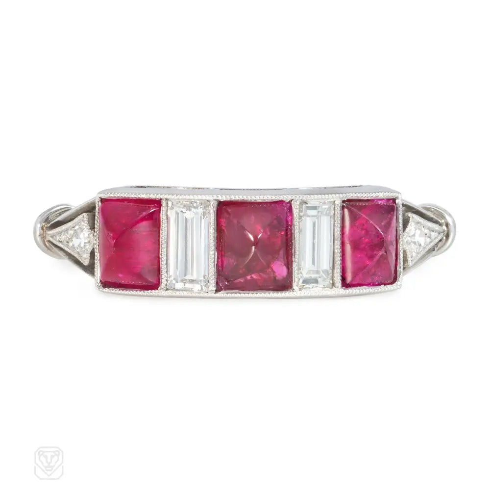 Vintage Art Deco Sugarloaf Ruby & Diamond Ring - 14K Gold Engagement Ring for Women, Antique Style Jewelry Gift for Her - Perfect for Weddings, Anniversaries & Special Occasions