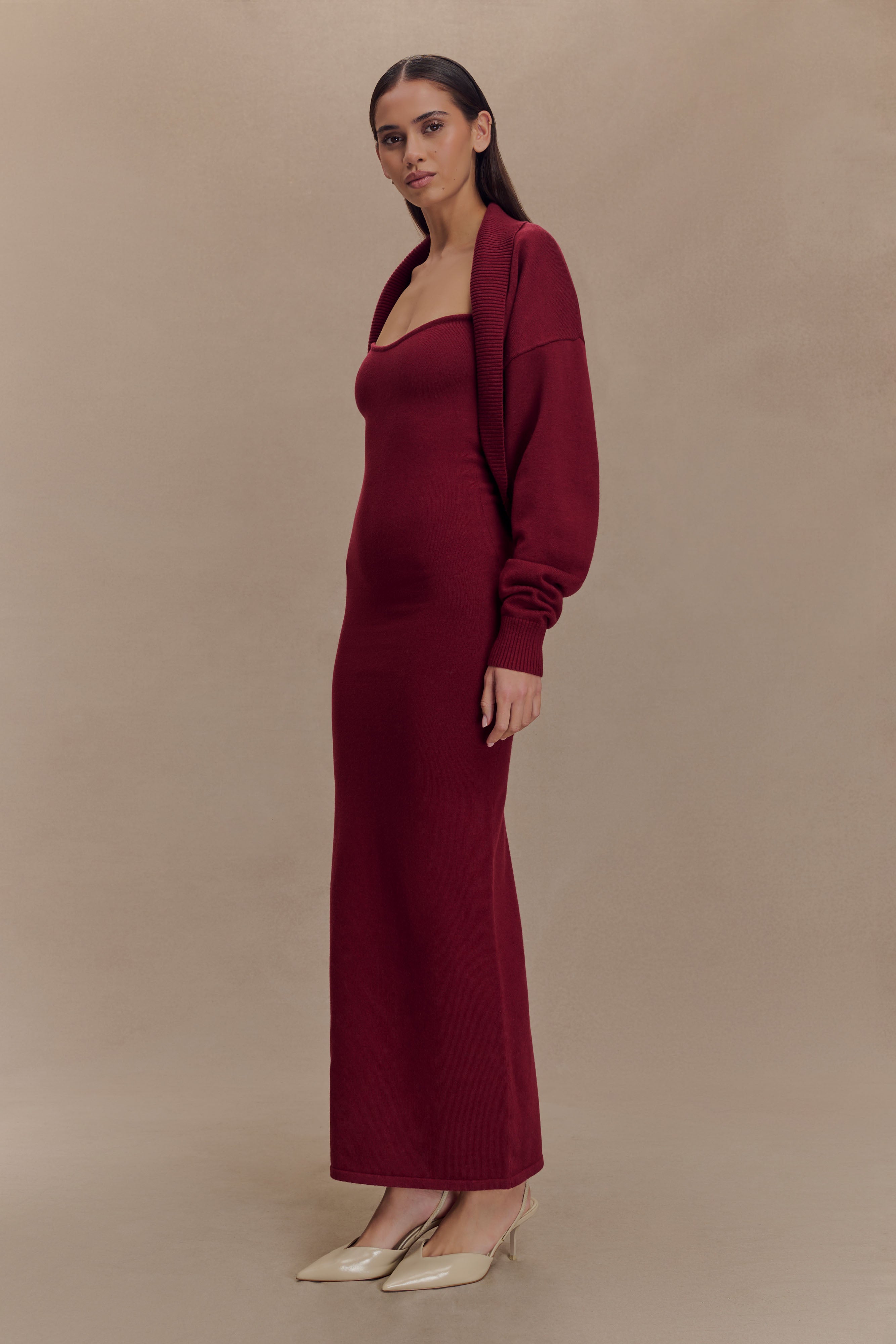 Kingston Knit Maxi Dress in Merlot - Elegant Long Sleeve Flowy Dress for Women | Perfect for Casual Outings, Date Nights & Special Occasions