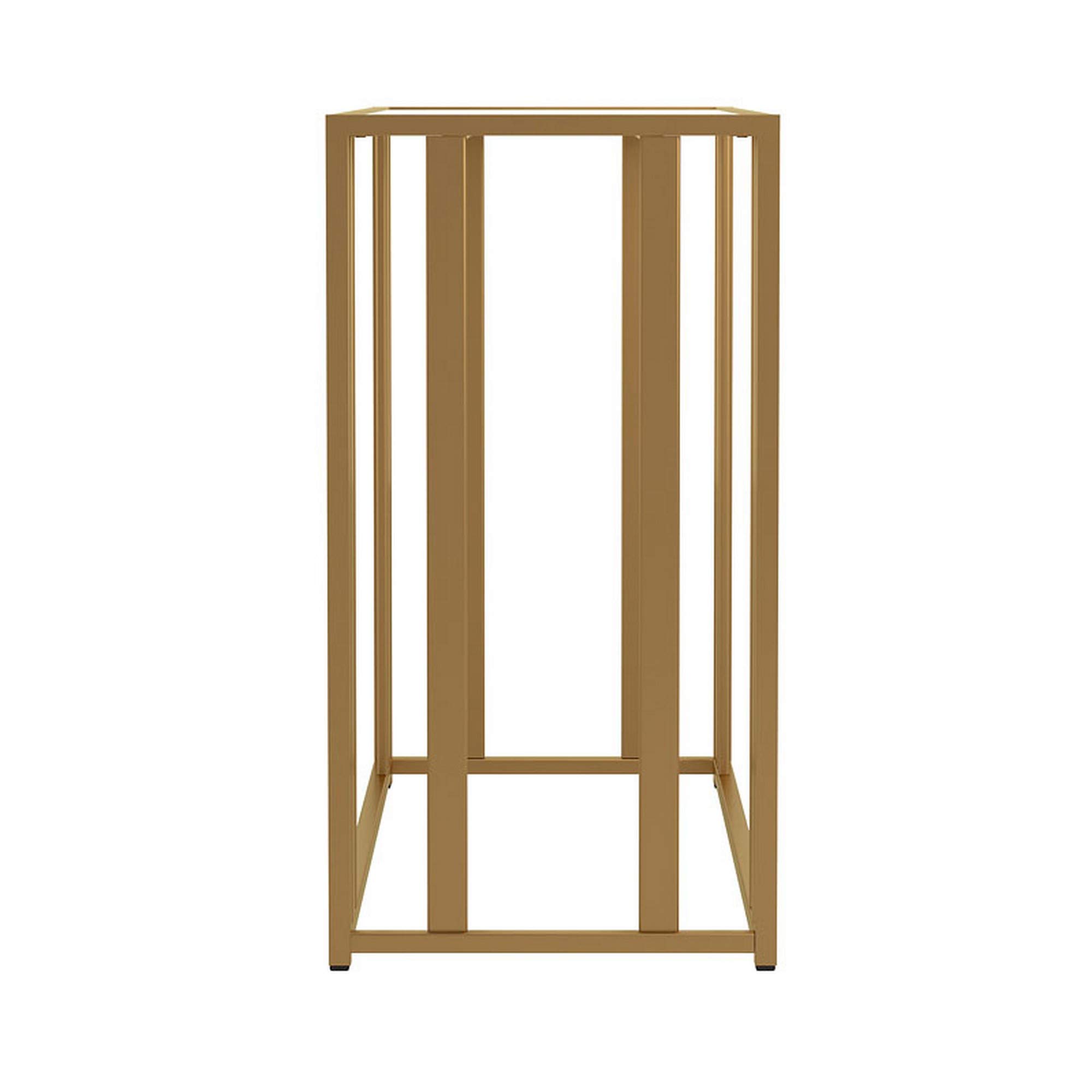 Benjara Modern Glass Top Sofa Table with Sturdy Metal Tubular Base in Brass Finish - Perfect for Living Room, Lounge & Home Decor