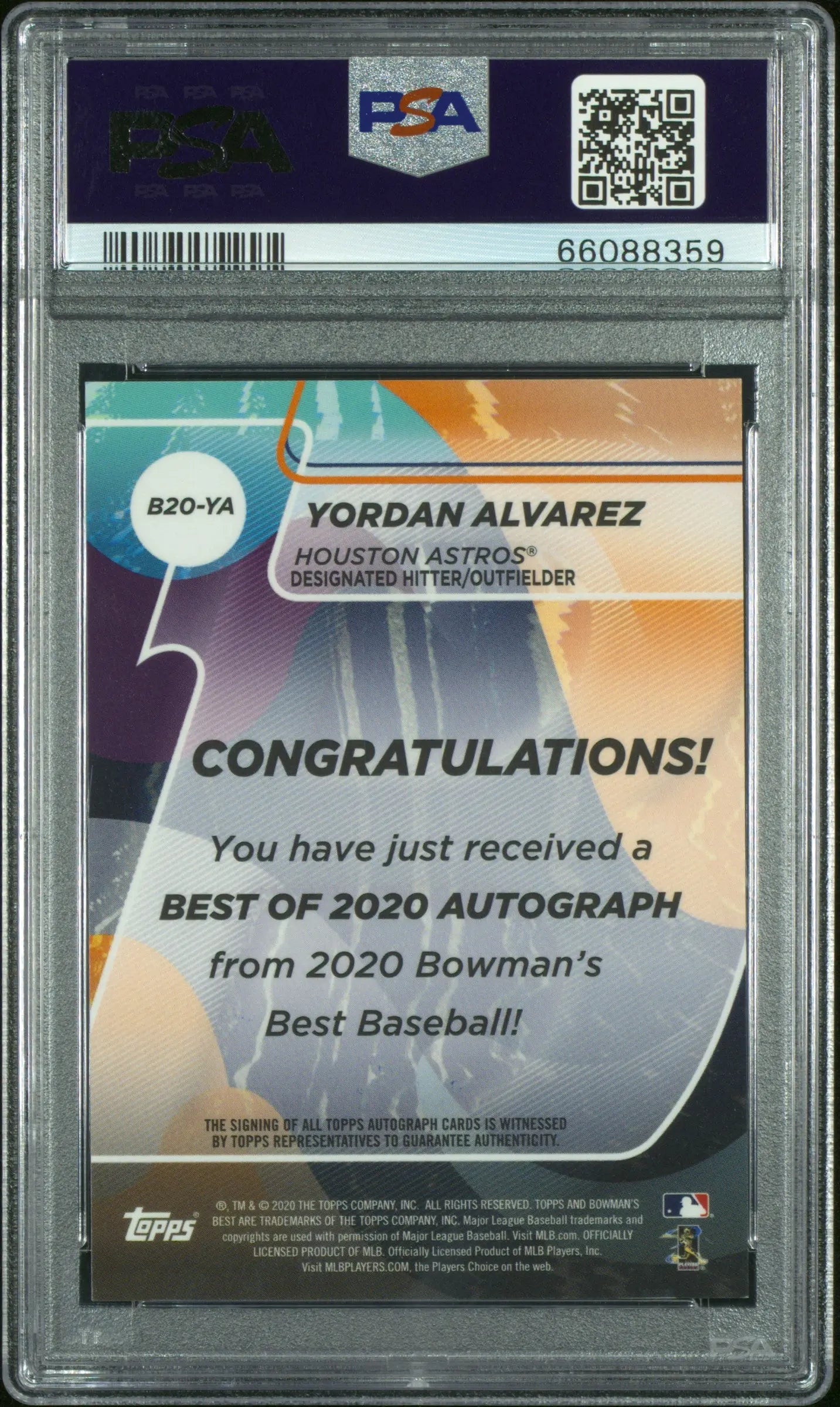2020 Bowman's Best Baseball Autograph Cards - Yordan Alvarez Rookie Card PSA 10 Gem Mint | Collectible Sports Memorabilia for Baseball Fans & Card Collectors