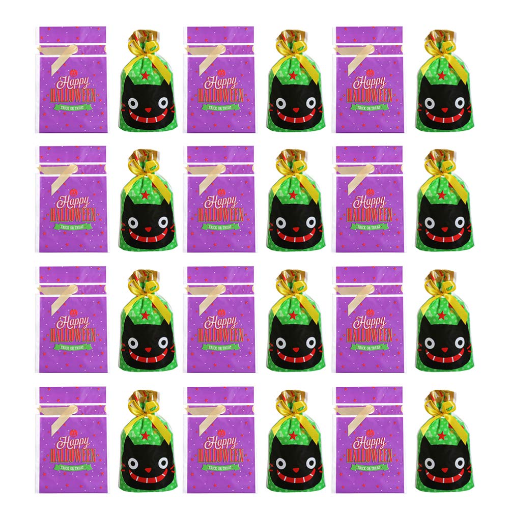 100 Pcs Halloween Pumpkin Treat Bags - Orange & Purple Plastic Candy Bags for Trick or Treat, Halloween Party Favors & Crafts - Perfect for Classroom, Neighborhood Events & Halloween Decorations