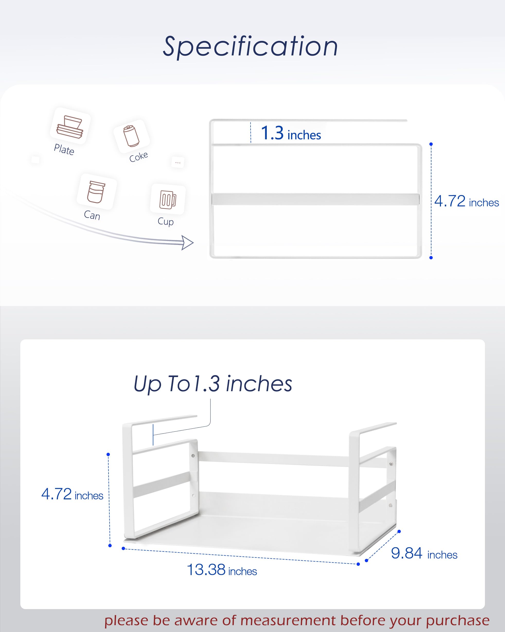 2-Pack Under Shelf Storage Baskets - Heavy Duty Slide-in Organizer for Kitchen, Pantry & Cabinet - Space Saving Hanging Holder for Bookshelf, Desk & Counter - White (Perfect for Small Kitchen Organization & Closet Storage Solutions)