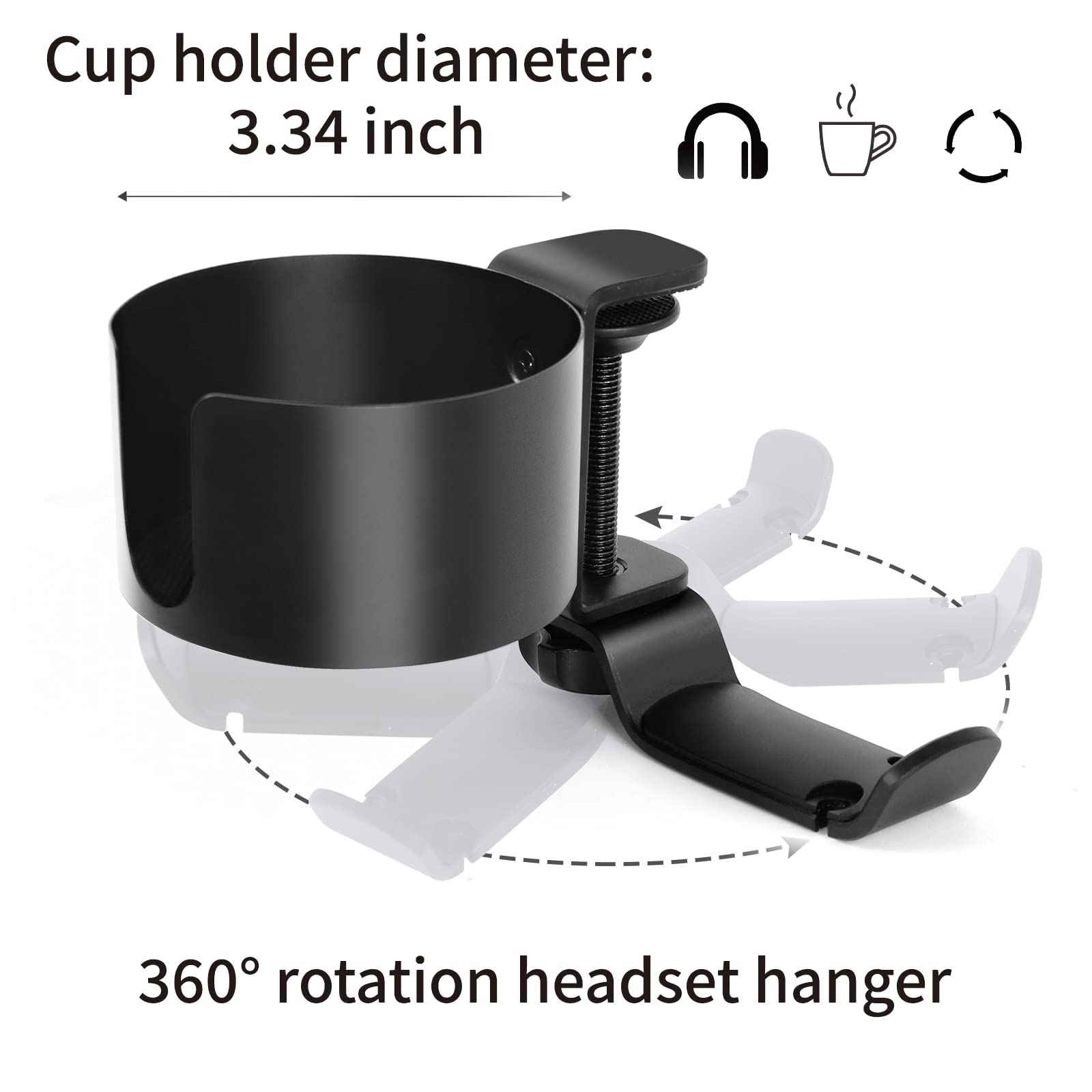 OOKUU 2-in-1 Desk Cup Holder with Headphone Hanger - Anti-Spill Coffee Mug & Water Bottle Holder - Sturdy Durable Office Desk Accessory for Workstation, Gaming Setup & Home Office Organization
