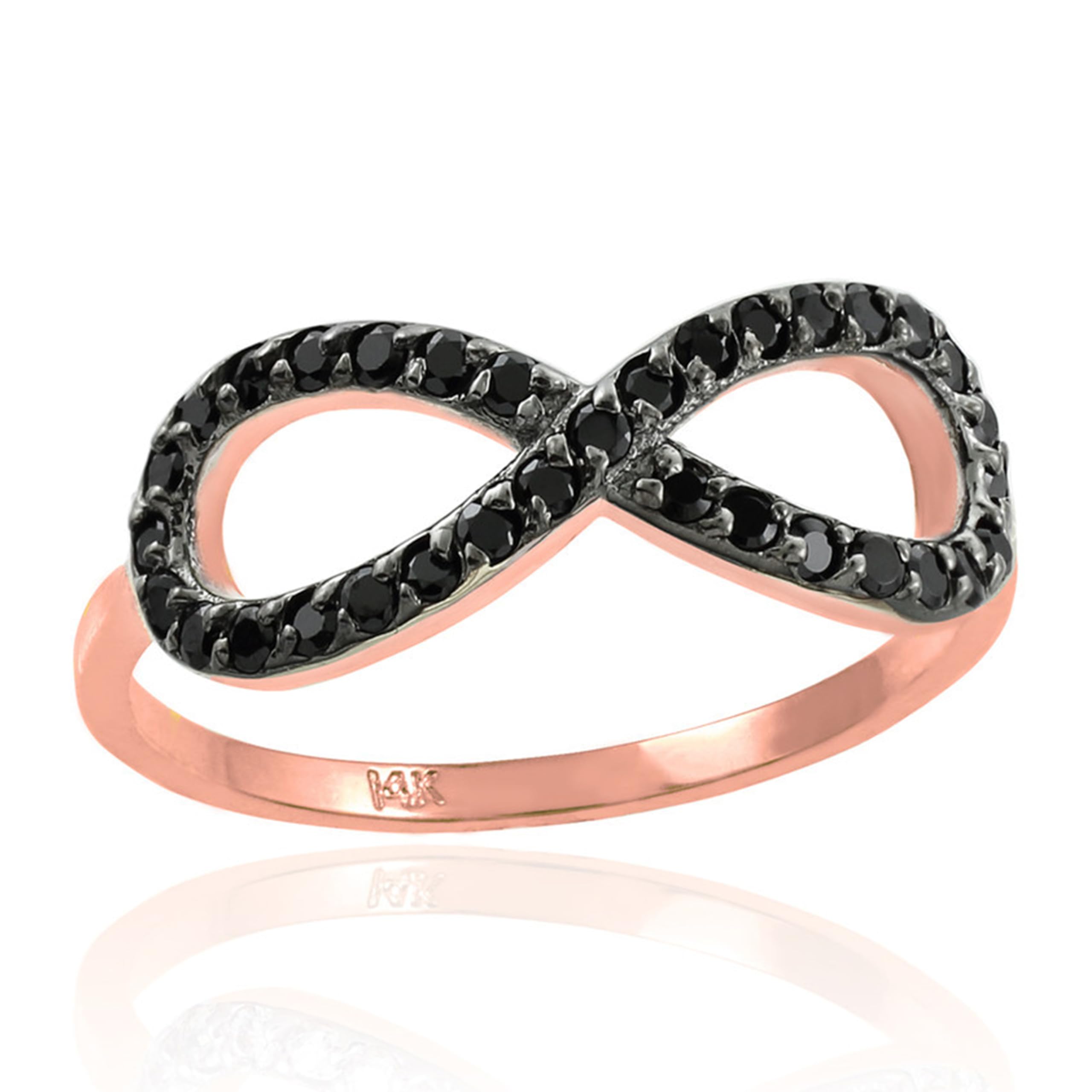 10K Rose Gold Black CZ Infinity Ring for Women - Elegant Stackable Jewelry Gift for Anniversary, Valentine's Day & Special Occasions
