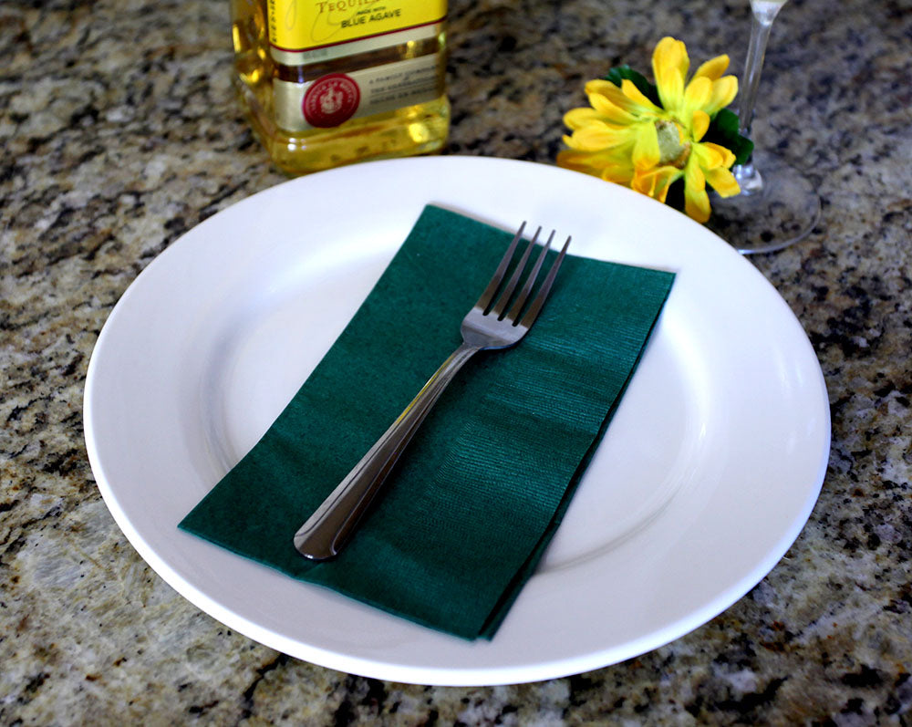 BarConic® 15” x 17” 2-Ply Dark Green Colored Paper Dinner Napkins - 100 Count Bulk Pack - Perfect for Weddings, Parties, and Formal Dining Events