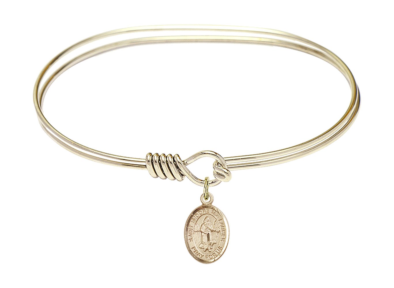 F A Dumont 7 Inch Oval Eye Hook Bangle Bracelet with St. Isidore The Farmer Charm - Elegant Religious Jewelry for Women, Perfect for Daily Wear & Special Occasions