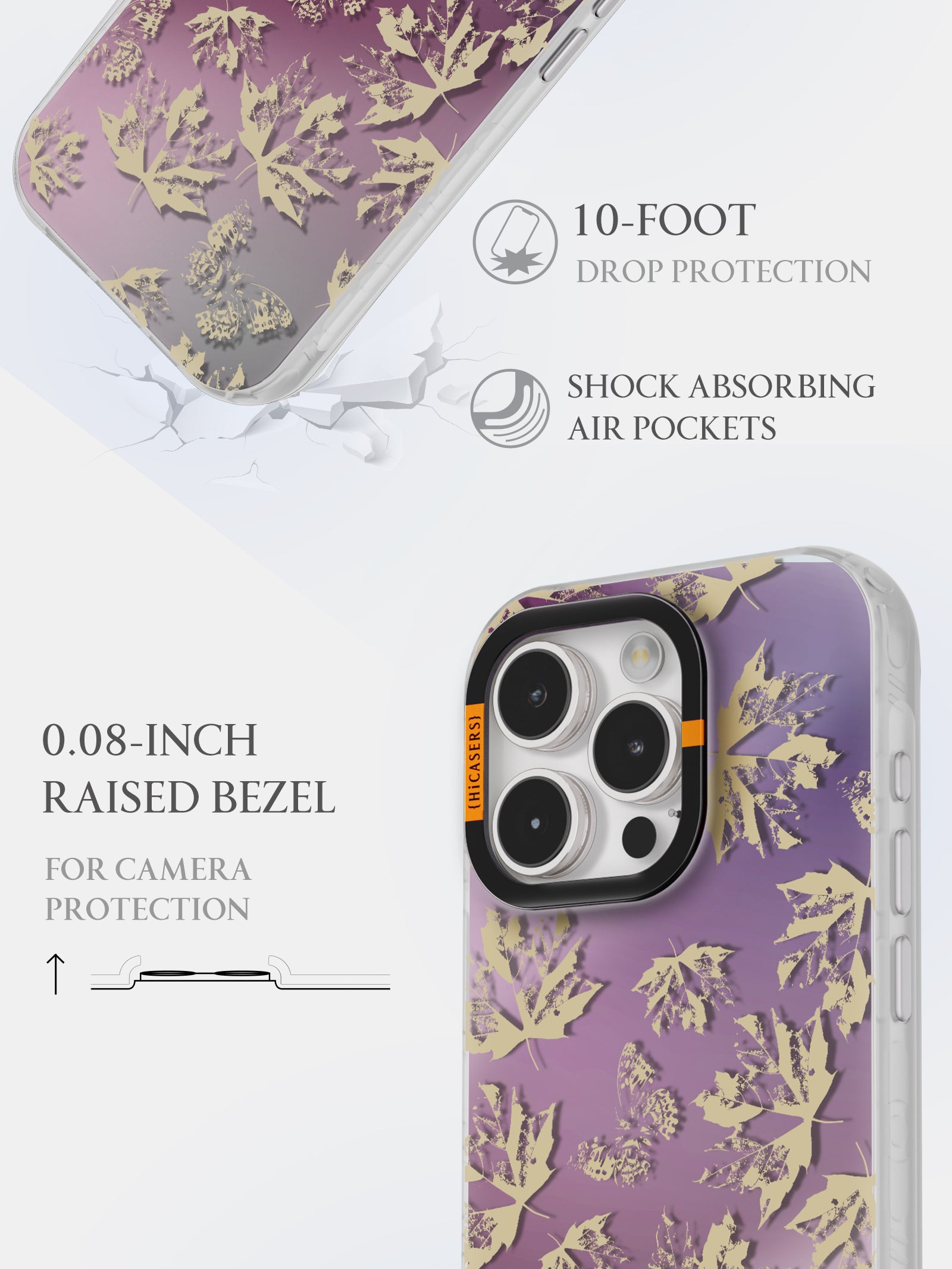 Iridescent Mirror Case in Mauve - Dried Leaves Design - Perfect for Makeup Vanity, Travel & Home Decor