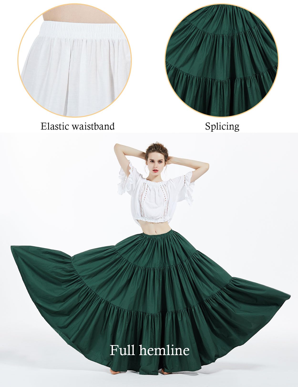 BEAUTELICATE Women's 100% Cotton Victorian Maxi Skirt - Medieval Renaissance Boho Gypsy Long Skirt for Women | Perfect for Renaissance Fairs, Cosplay & Boho Fashion