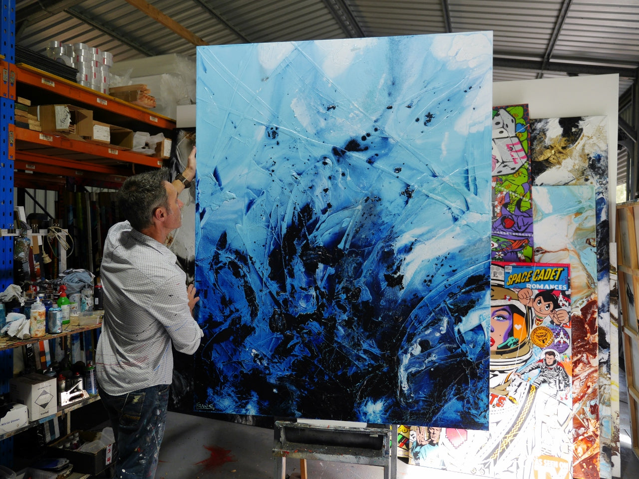 140cm x 180cm Blue Textured Abstract Ocean Painting - Modern Wall Art for Living Room, Bedroom & Office Decor | Aquatic Bloom Canvas Art