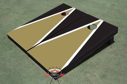 Premium Custom Tailgate Dark Gold & Black Triangle Cornhole Boards Set - Regulation Size for Outdoor Parties, BBQs, and Backyard Games