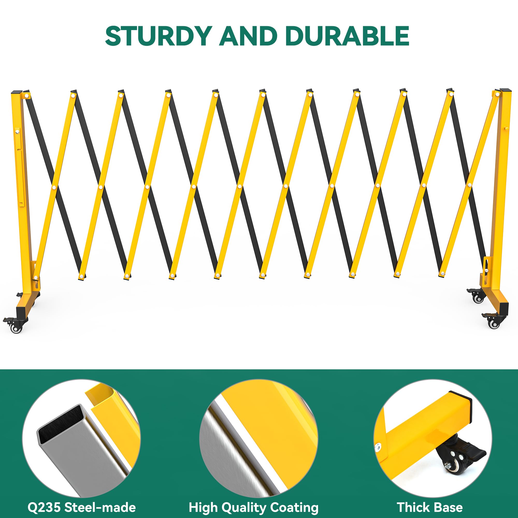 YITAHOME 11FT Expandable Metal Barricade Gate - Heavy Duty Folding Security Gate with Wheels for Driveway, Warehouse, and Outdoor Safety Protection | Industrial Grade Mobile Barrier for Construction Sites, Events, and Crowd Control