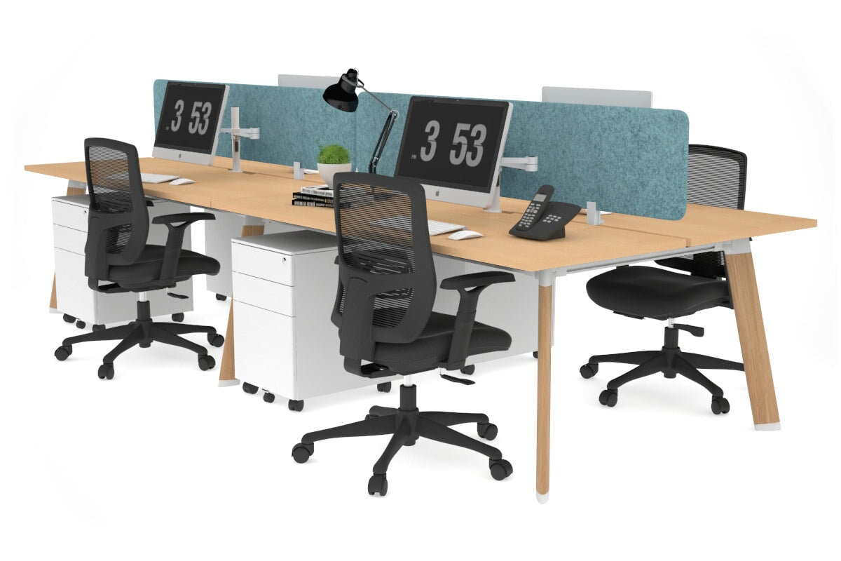 4-Person Workstation with Wood Imprint Frame - 1600L x 800W Office Desk with Cable Management Scallop for Team Collaboration & Productivity | Perfect for Open Offices, Coworking Spaces & Home Offices