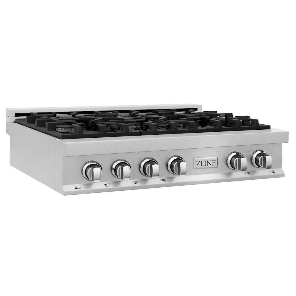 ZLINE 36 Inch 6-Burner Gas Rangetop with Porcelain Cooktop in Satin Stainless Steel - Professional Grade Stove for Home Kitchen & Commercial Use (RTS 36)