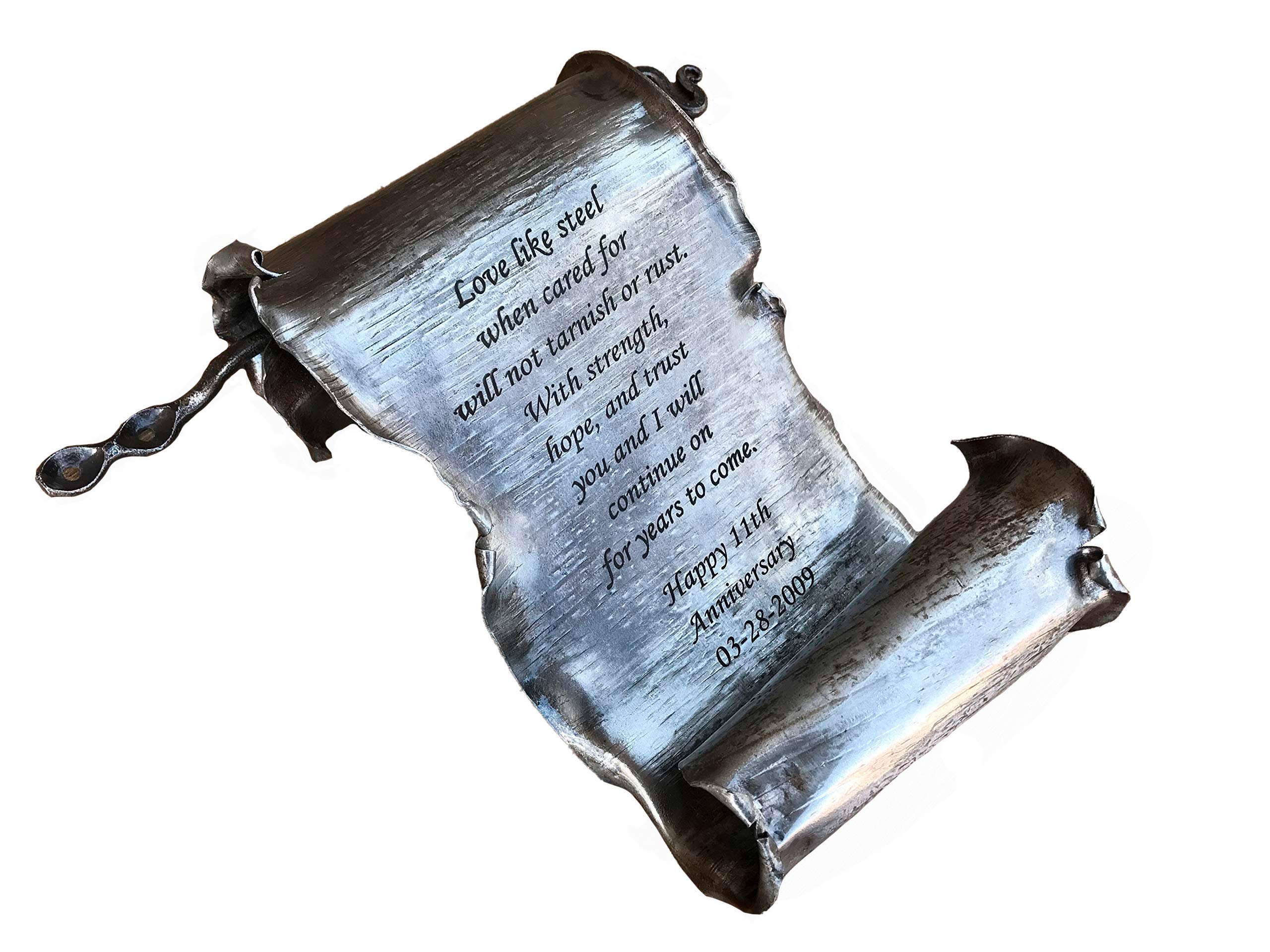 Personalized Steel Scroll - 11th Anniversary Gift for Couples | Custom Steel Keepsake for Him & Her | Perfect for Wedding Anniversaries, Romantic Gifts & Home Decor