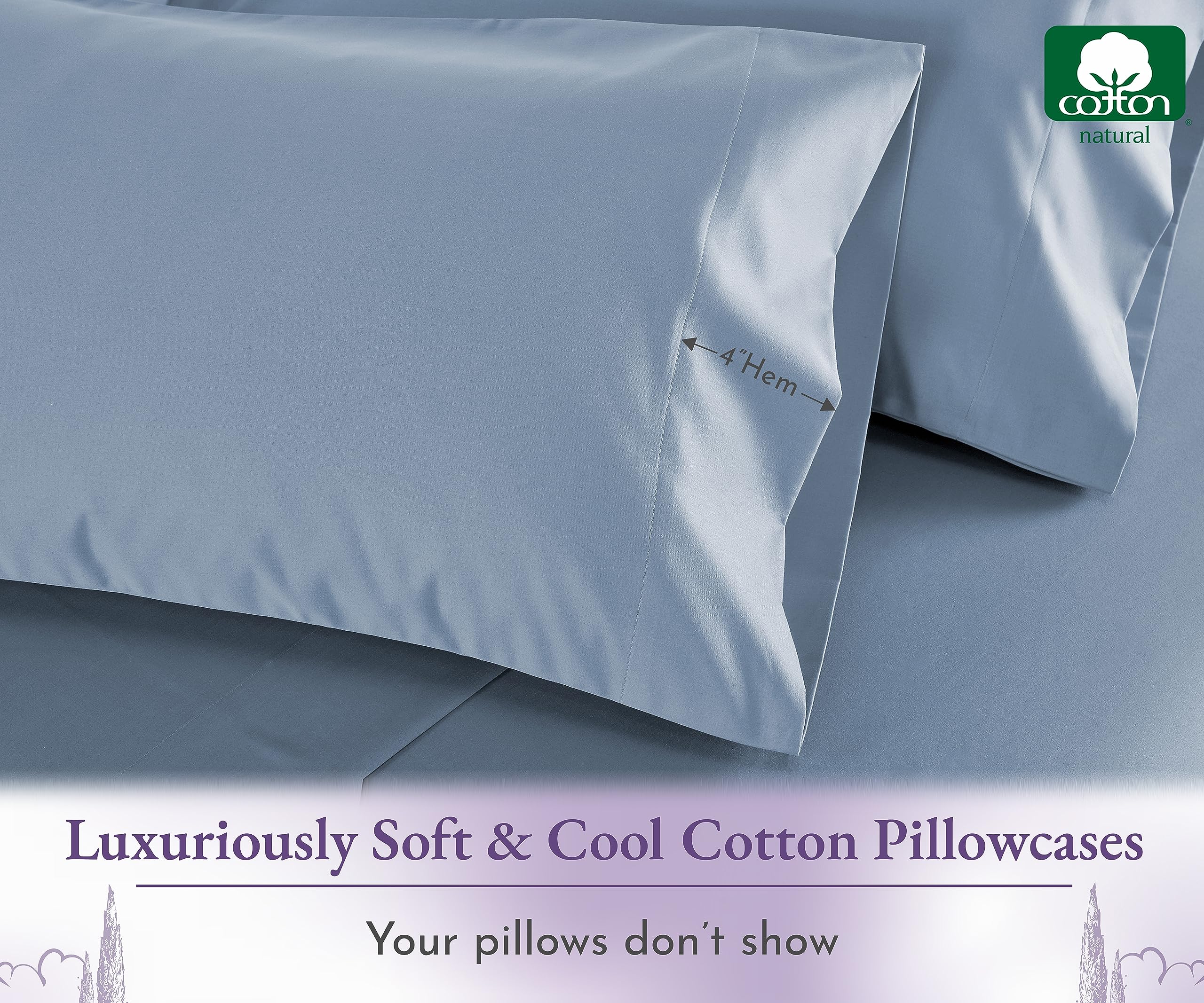 California Design Den 100% Cotton Sateen Weave Pillowcases - 1000 Thread Count, Ultra Soft & Smooth, Hotel Quality - Set of 2 Classic Blue Standard Size (Fits Standard & Queen Pillows) - Perfect for Bedroom Decor, Guest Rooms & Luxury Home Styling
