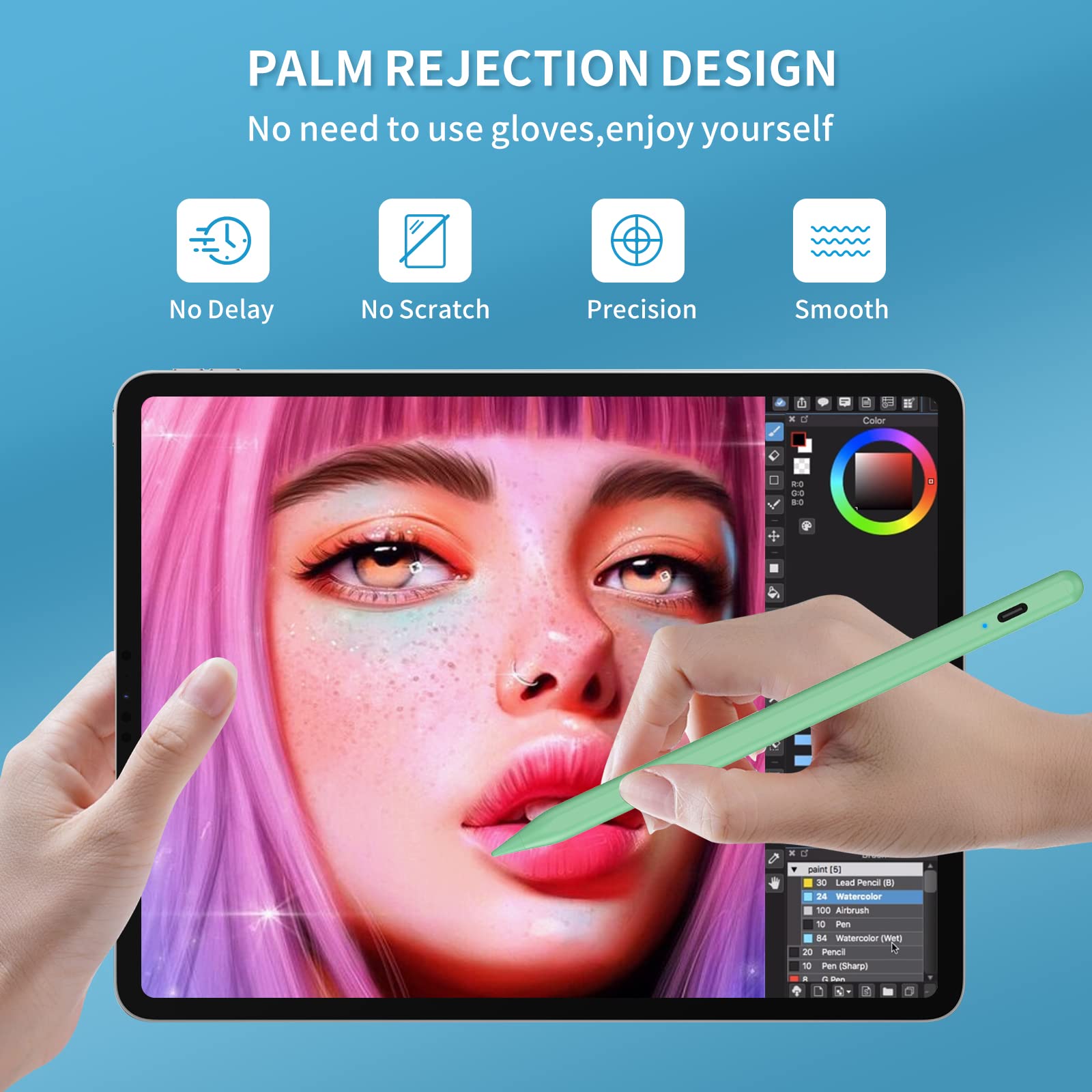 Fast Charging Stylus Pen for iPad 9th & 10th Generation - 5-Minute Quick Charge Digital Pencil - Compatible with iPad Pro 11/12.9 Inch (2018-2023), iPad 6-10 Gen, iPad Mini 5-6, iPad Air 3-5 - Green - Perfect for Drawing, Note-Taking & Professional Design Work