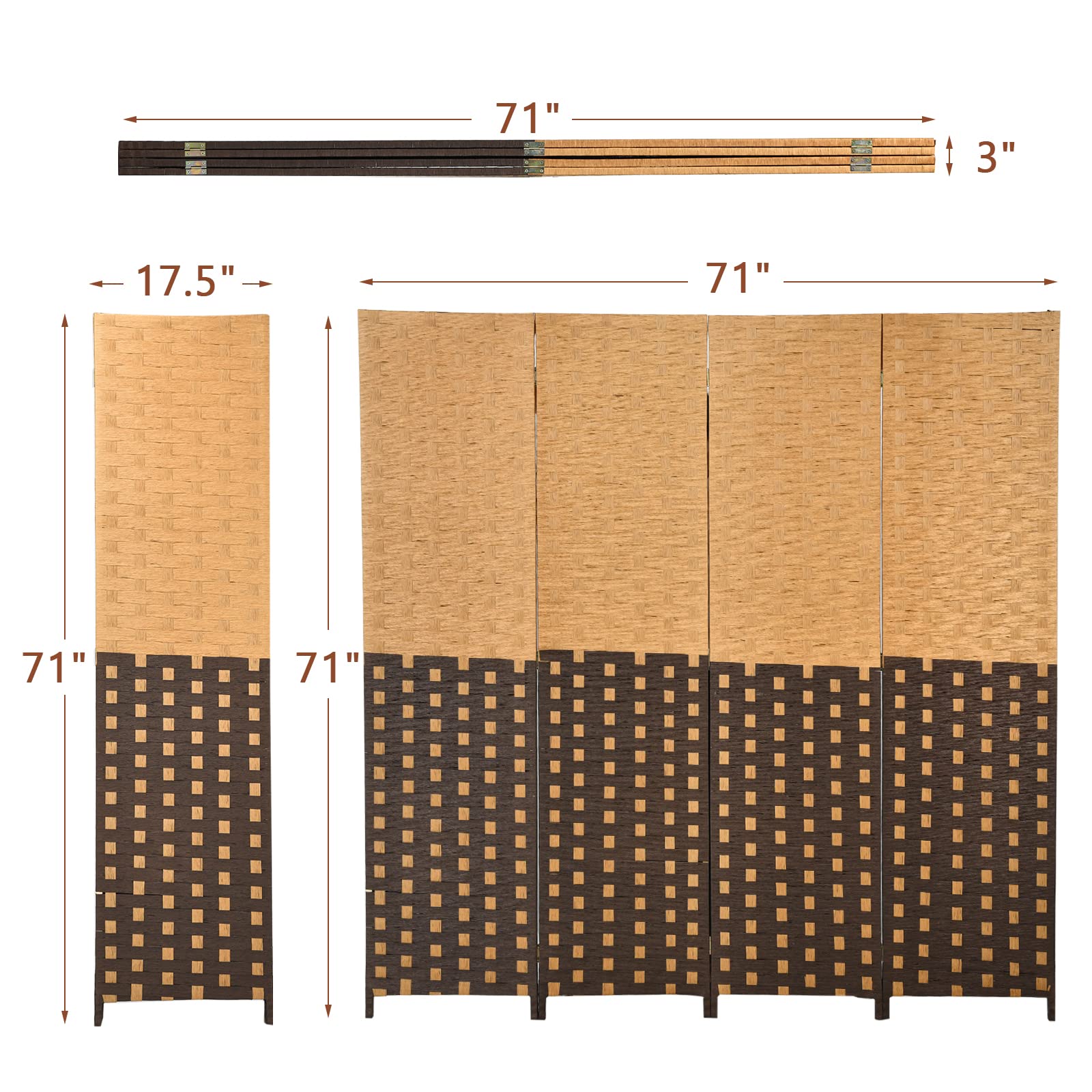 Giantex 4-Panel Handmade Rattan Room Divider Screen - 6FT Tall Freestanding Wood Partition for Home, Office & Bedroom - Portable Folding Privacy Screen for Indoor Spaces & Room Separation